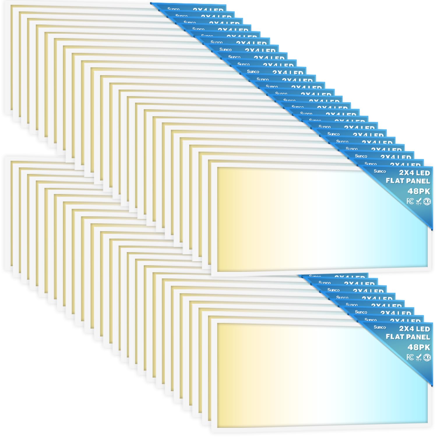Sunco 48 Pack 2X4 Led Flat Panel Light Drop Ceiling Office Shop Commercial Warehouse Fixture, 6500 Lumens, Selectable Features, 