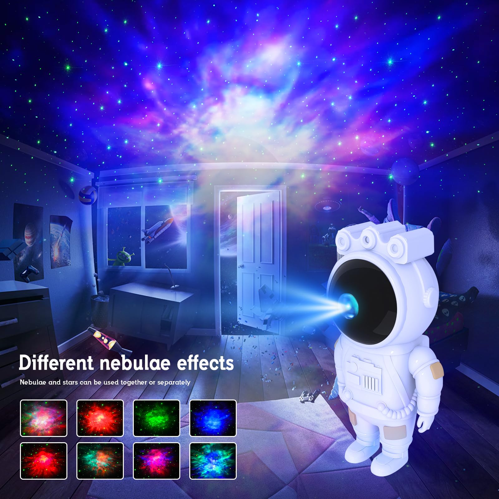 MYSTILUCK Astronaut Star Projector LED Lamp with Timer & Remote Control, White, Model IGB-B55, Kids Room Decor