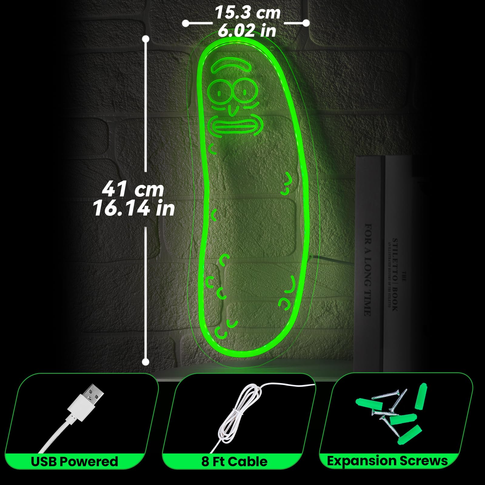 Oneneno Cartoon Pickle LED Neon Sign - Medium Green R Acrylic Wall Decor, Dimmable Anime Light for Man Cave & Game Room