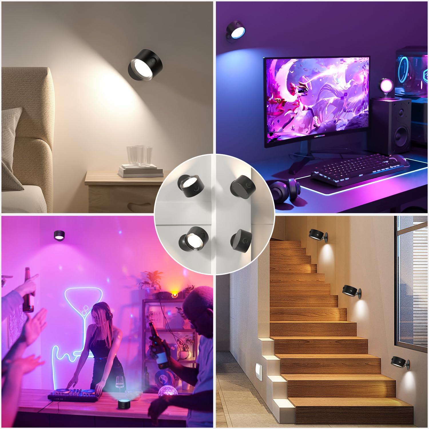 Led Wall Lights With Remote  1 Pack Rgb Rechargeable Wall Mounted Reading Sconces Lamp 3000Mah  3 Colors & Dimmable Magnetic 360 Rotation Cordless Wall Lighting Spotlights For Bedroom Bedside Hallway