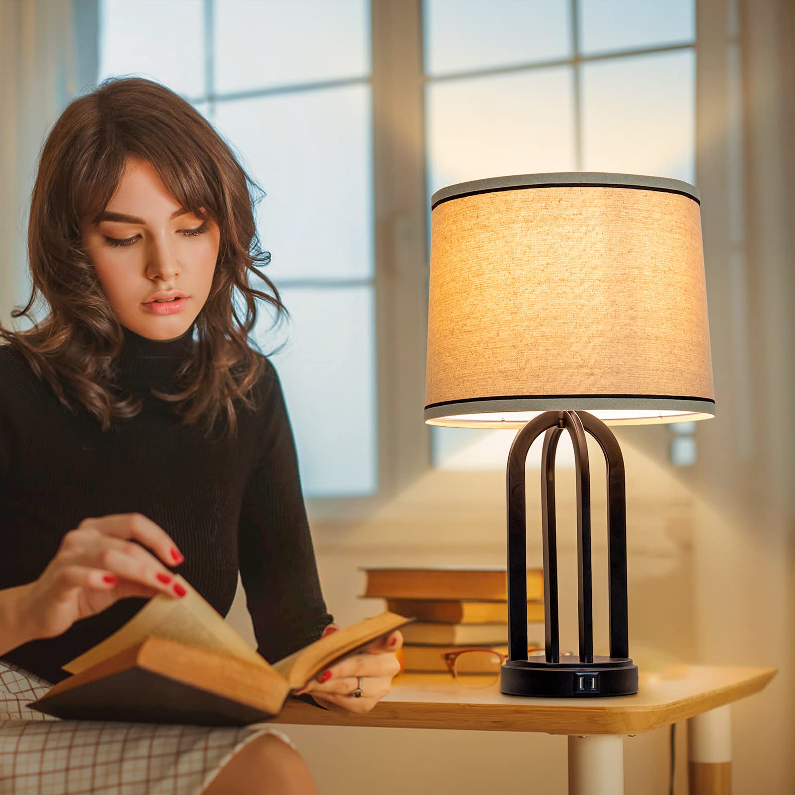 Seaside Village Drum Lampshades Set of 2, Beige Linen, 11.6in Top x 12.6in Bottom x 9.8in High, Spider Fitter, Model