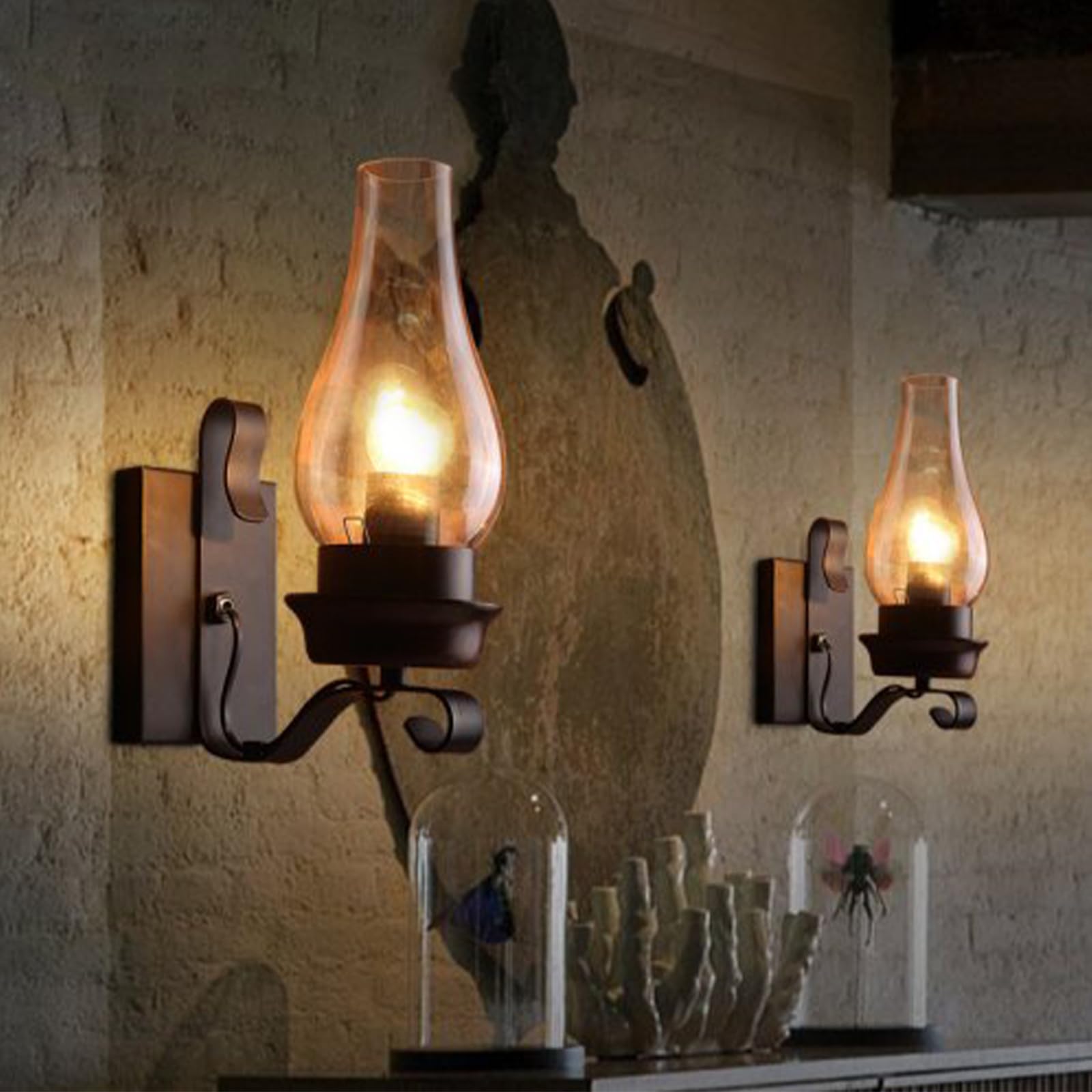 Lightinthebox Rustic Glass Wall Sconce - Vintage Farmhouse Industrial Lamp (2Pcs) For Cabin & Living Room