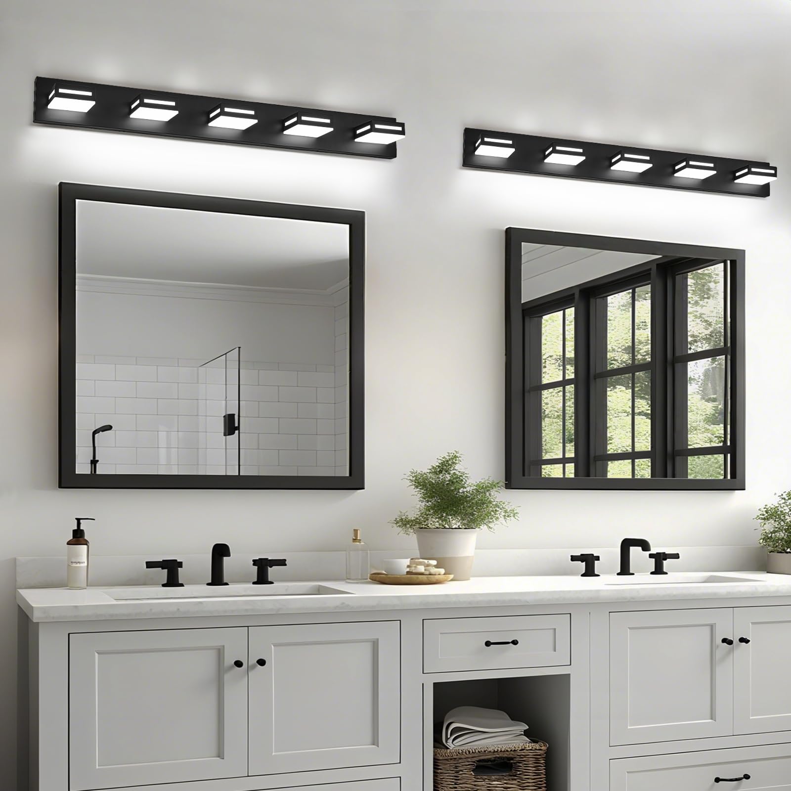 Donrao 40-Inch 5-Light Led Modern Black Bathroom Vanity Light Fixtures Over Mirror  Bathroom Lighting Fixtures With Cool White 6000K  Vanity Wall Lights For Bath Restroom Powder Room