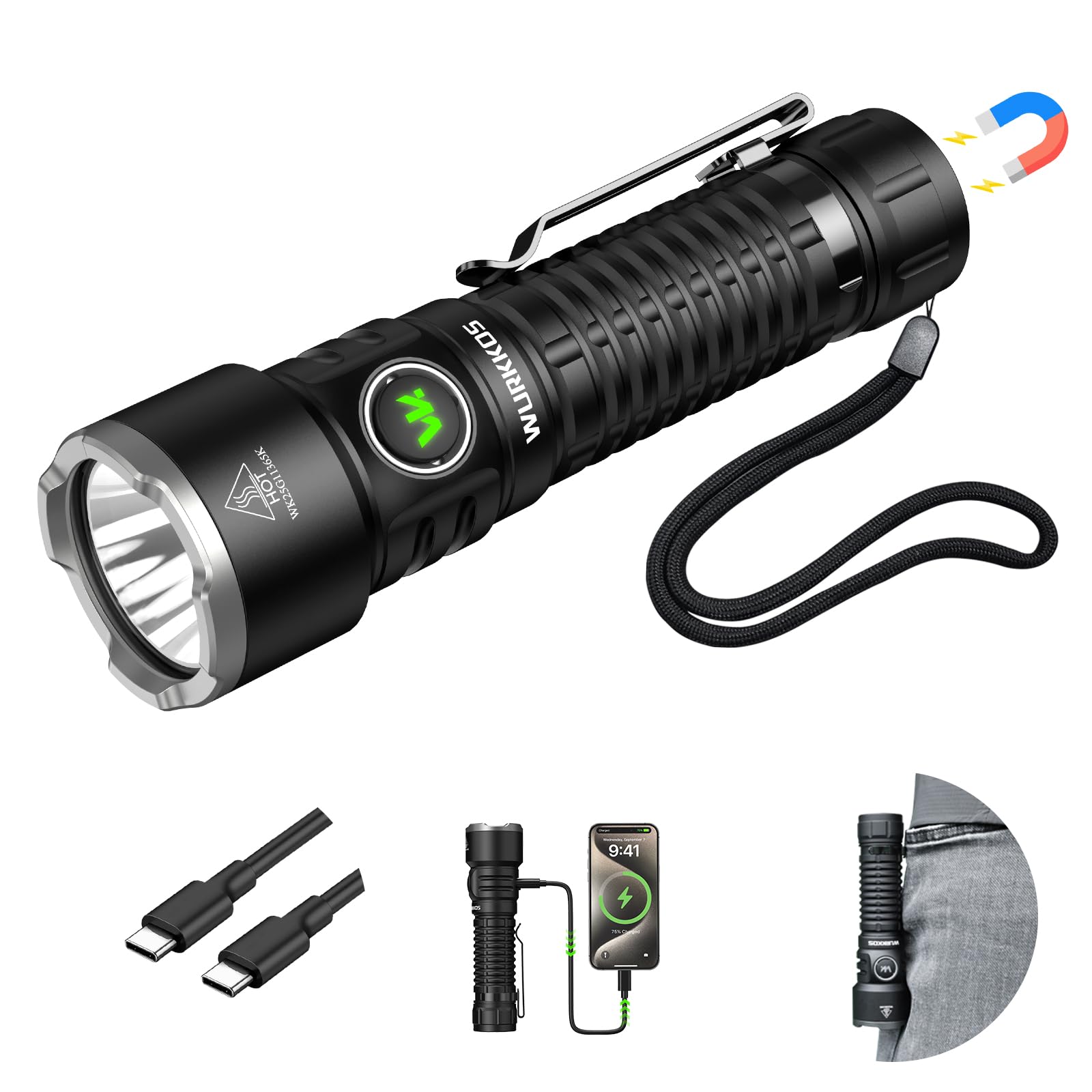 Wurkkos TS28 Rechargeable LED Flashlight, 3200 Lumens Super Bright Flashlight with Multiple Modes, IPX8 Waterproof Flash Lights 