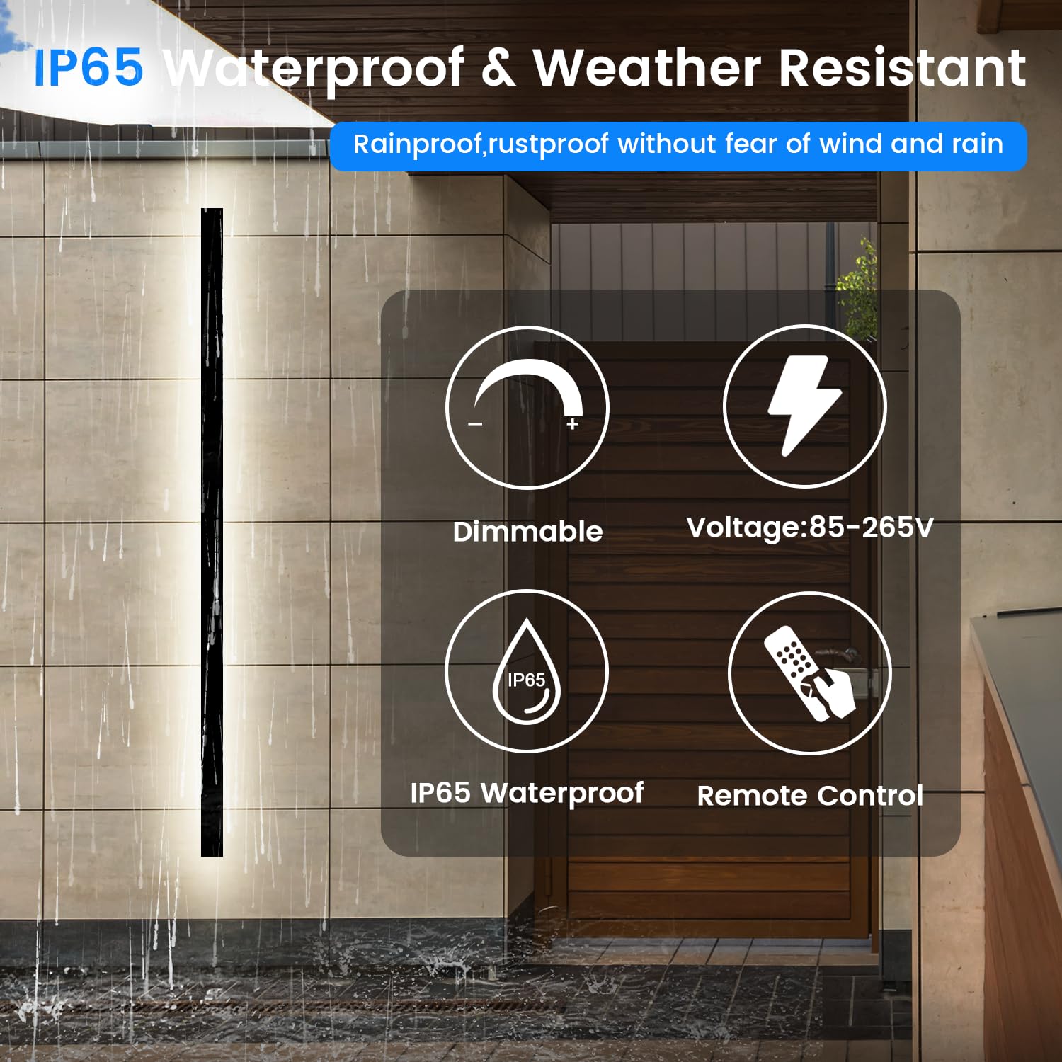 Niuzdu Modern Outdoor Wall Lights - 2Pack 70.8Inch Black Exterior Light Fixtures Wall, Porch Lights Outdoor Wall Sconce, Patio L