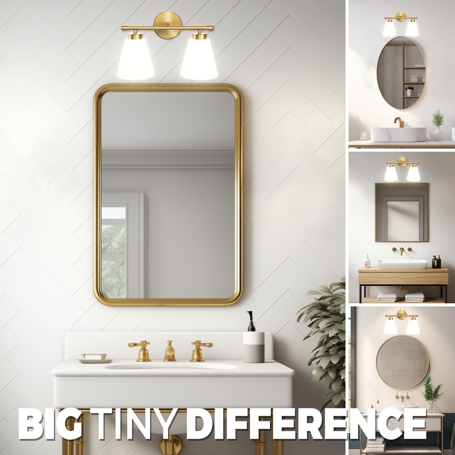 Hamilyeah Gold 2-Light Bathroom Vanity Light Fixture With Frosted Glass Shade, Wall Lamps