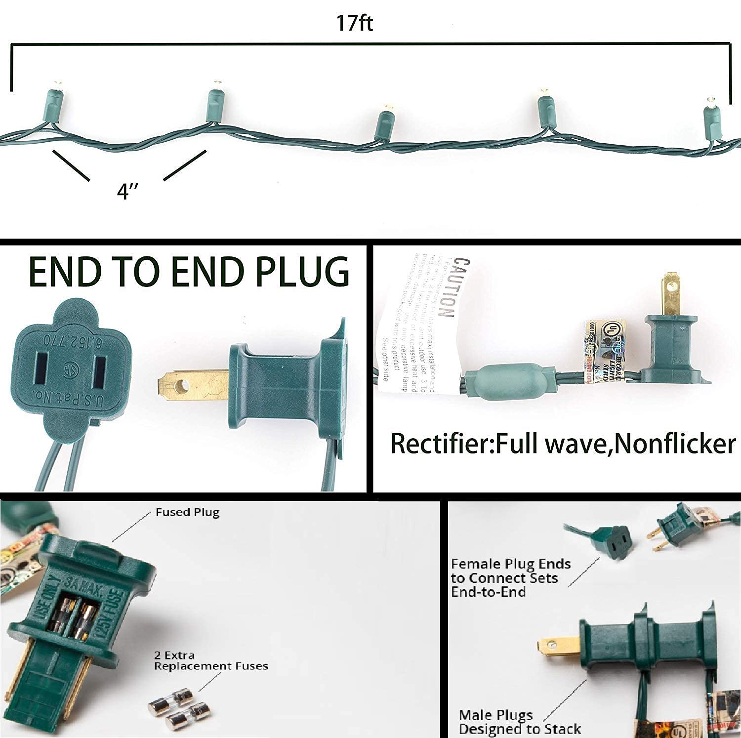 Everfit Lighting 50 Count Mini LED Christmas Lights, 5mm Wide Angle, 17 Feet Green Wire, Orange/Amber
