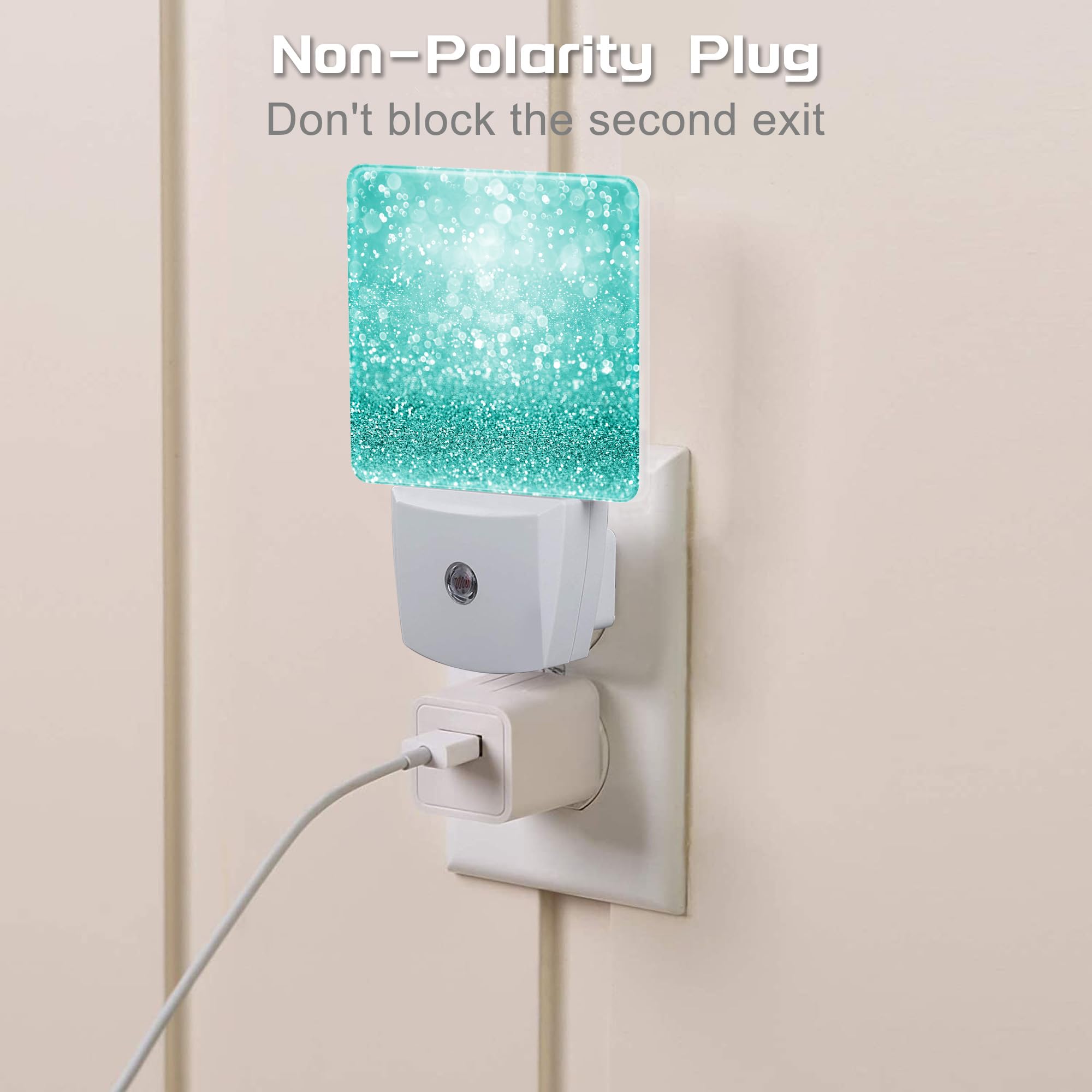 Sndheke Teal Turquoise Glitter Night Light Plug Into Wall, Green Sparkle Bling Dusk To Dawn Night Light Plug In,0.5W Energy Savi