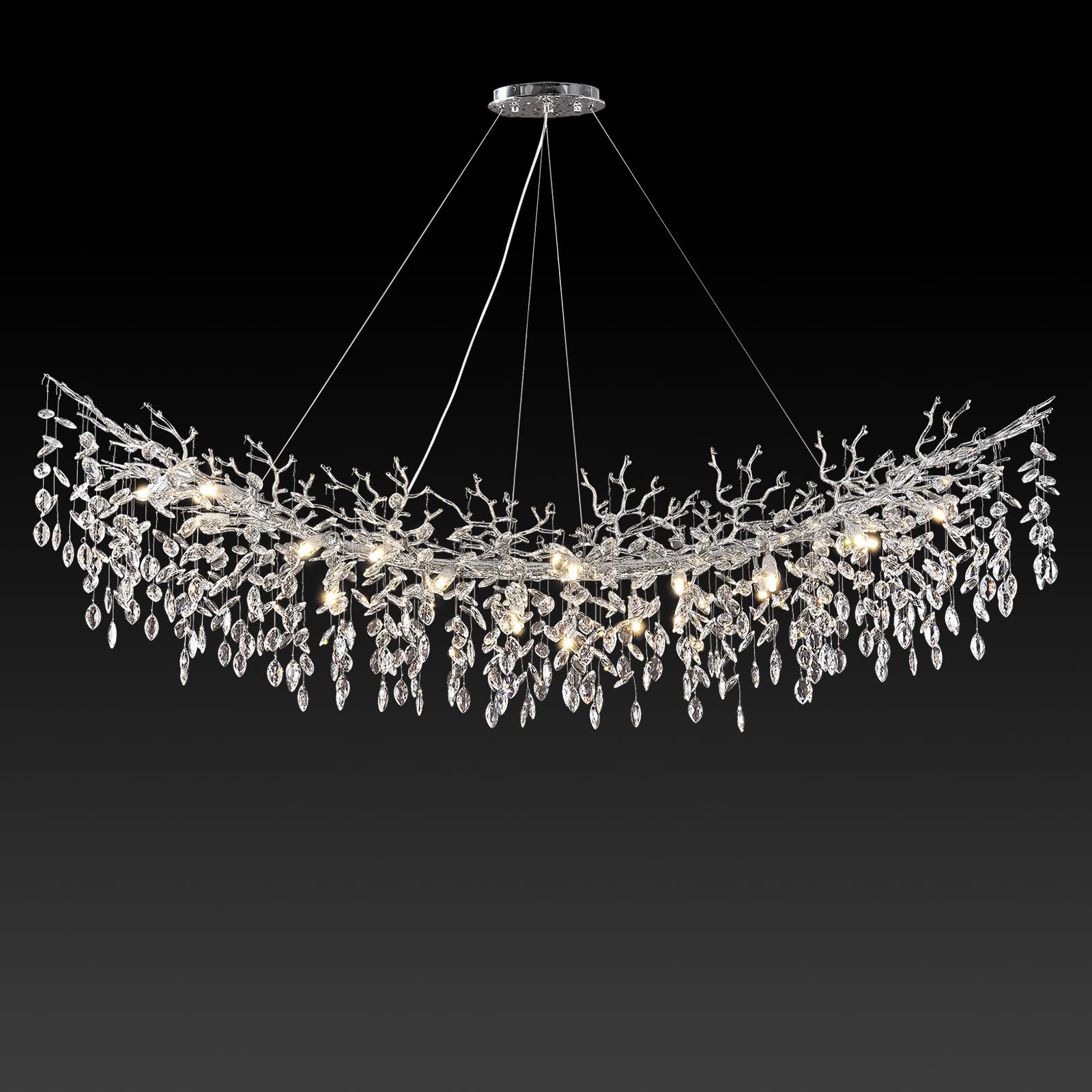 kvtinmty Modern Crystal Silver Chandelier,72'' Large Rectangular Chandeliers for Dining Room, Tree Branch Crystal Lving Room Cha