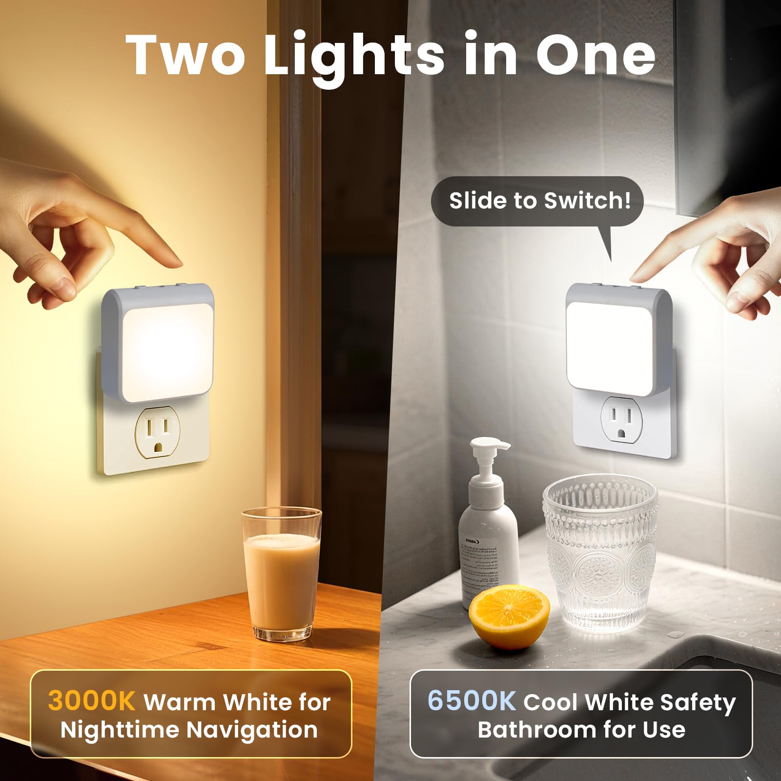 IINVGOOD 12-Pack Dimmable LED Night Lights, Adjustable Brightness, Auto-On/Off, White, Model LJ-G001