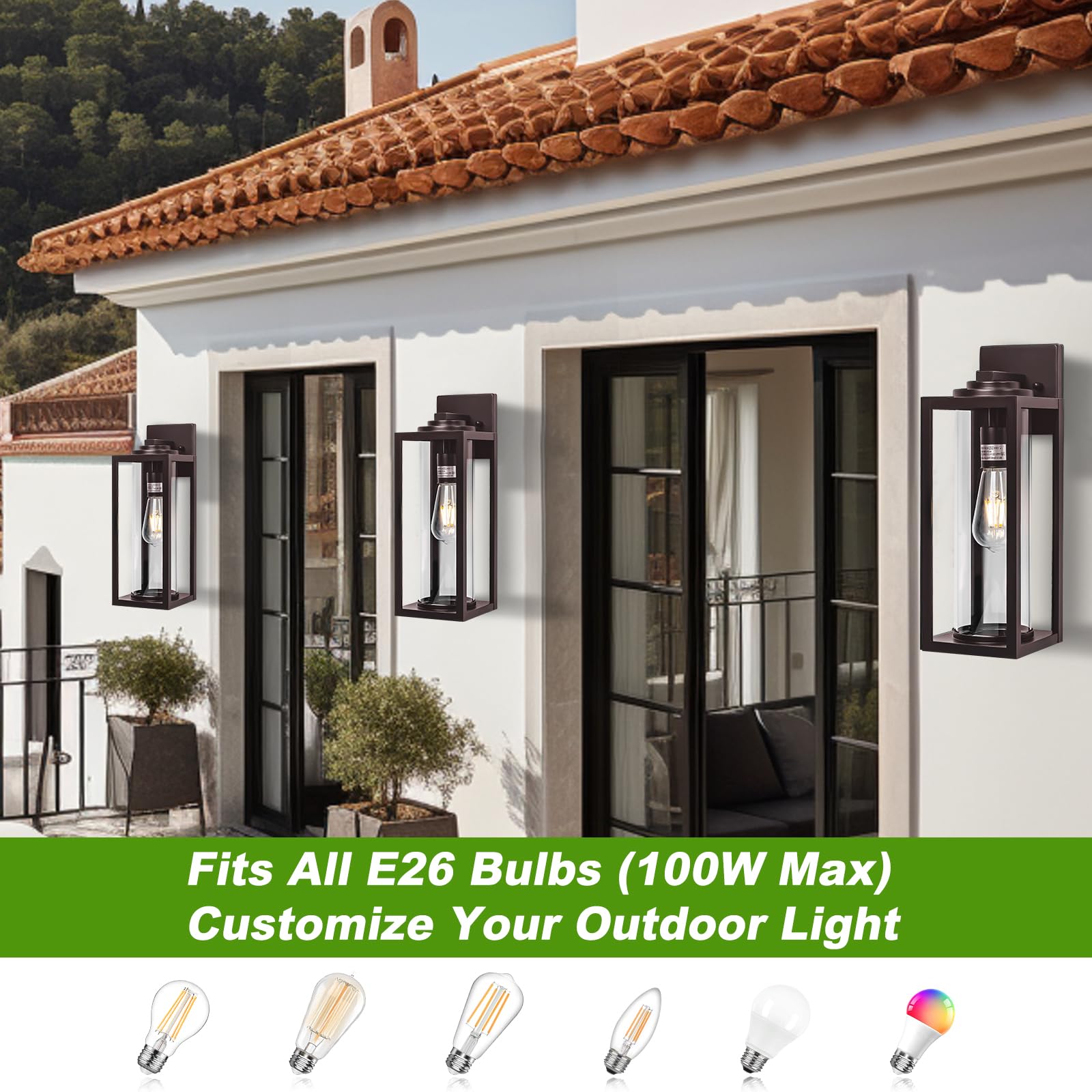 20Inch Large Outdoor Wall Lights 2 Packs - Oil Rubbed Bronze Exterior Light Fixture With Clear Glass Shade  Waterproof Porch Lighting For House  Farmhouse Sconces Lantern For Front Door  Garage