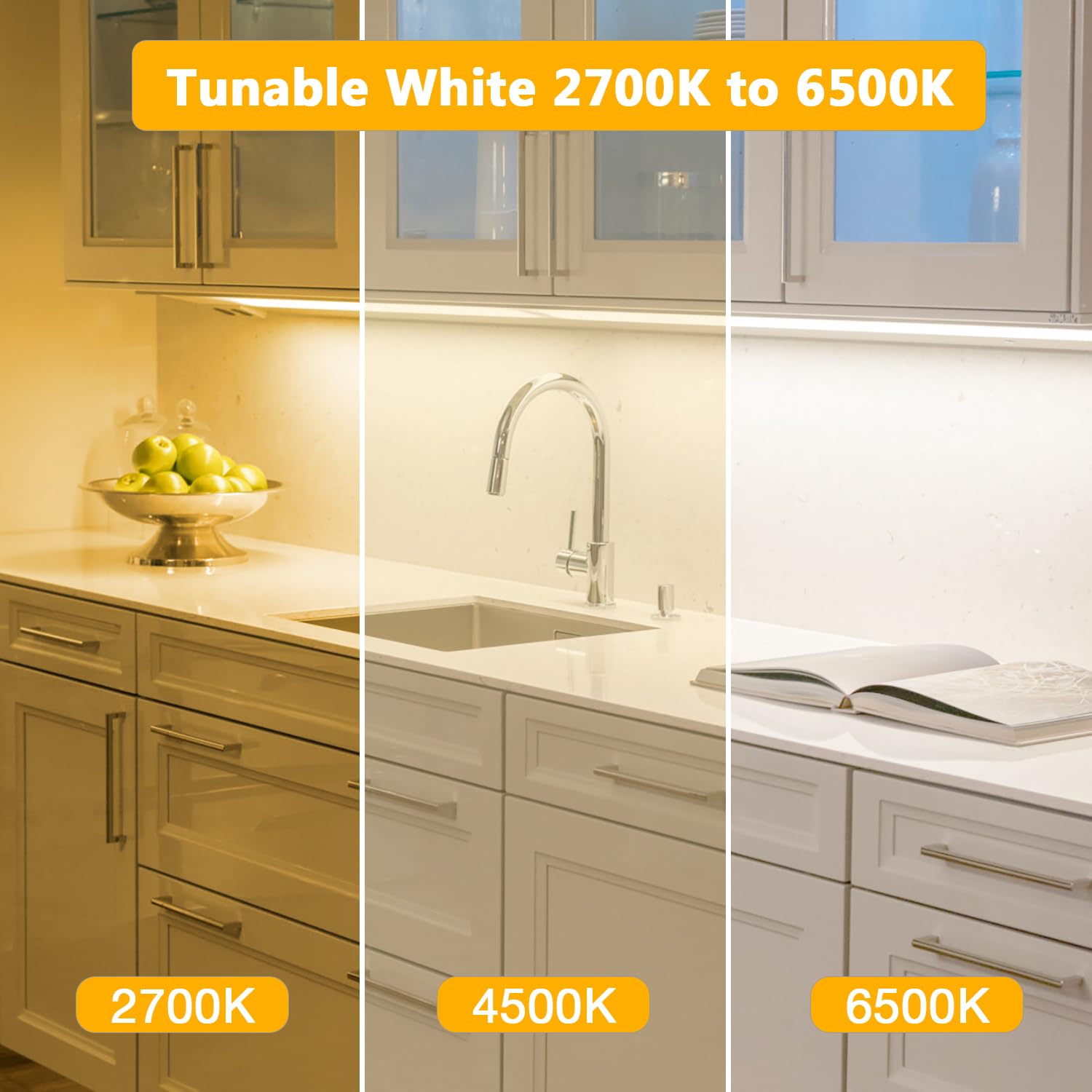 Daybetter Under Cabinet Lighting, Dimmable Under Cabinet Lights With Remote, 360 Leds, Tunable White(2700K-6500K) 6 Pcs 3.28Ft L