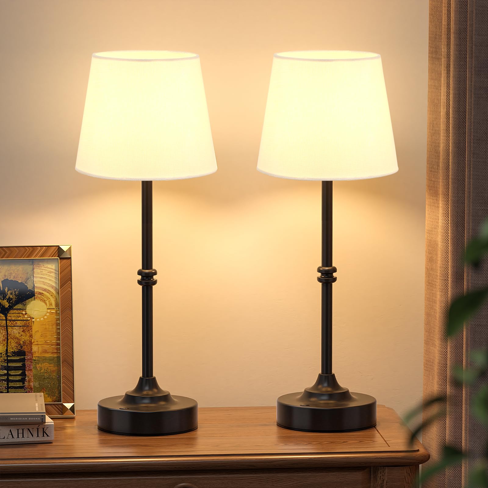 Kakanuo Rechargeable Cordless Table Lamp Black - 2 Pack 4000mAh Battery Operated Lamp, 3000K Warm Light, Touch Control Stepless 