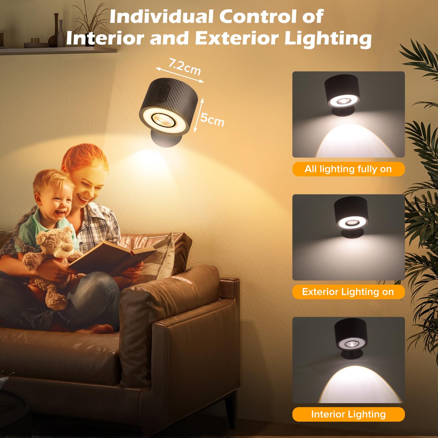 Plomixius LED Wall Mounted Lights, 3000mAh Rechargeable, 3 Lighting Modes, 2 Pcs, Black-3 Color, Model YMX-1011