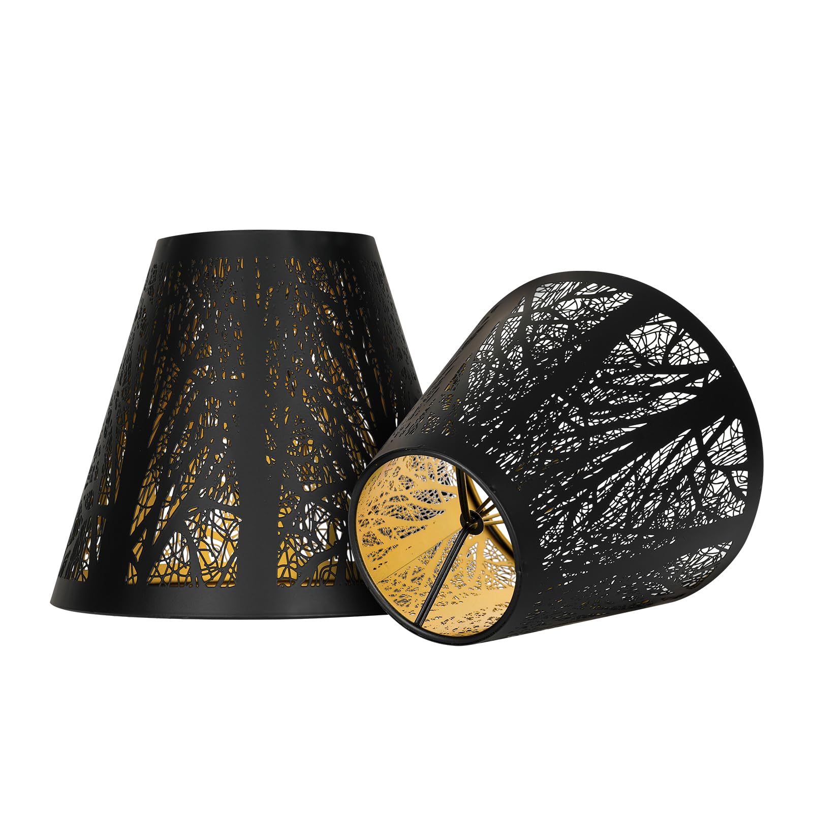 ALUCSET Small Lamp Shades Set of 2, Bell Clip-on, 3in x 6in x 5in, Wood, Black Gold Grove