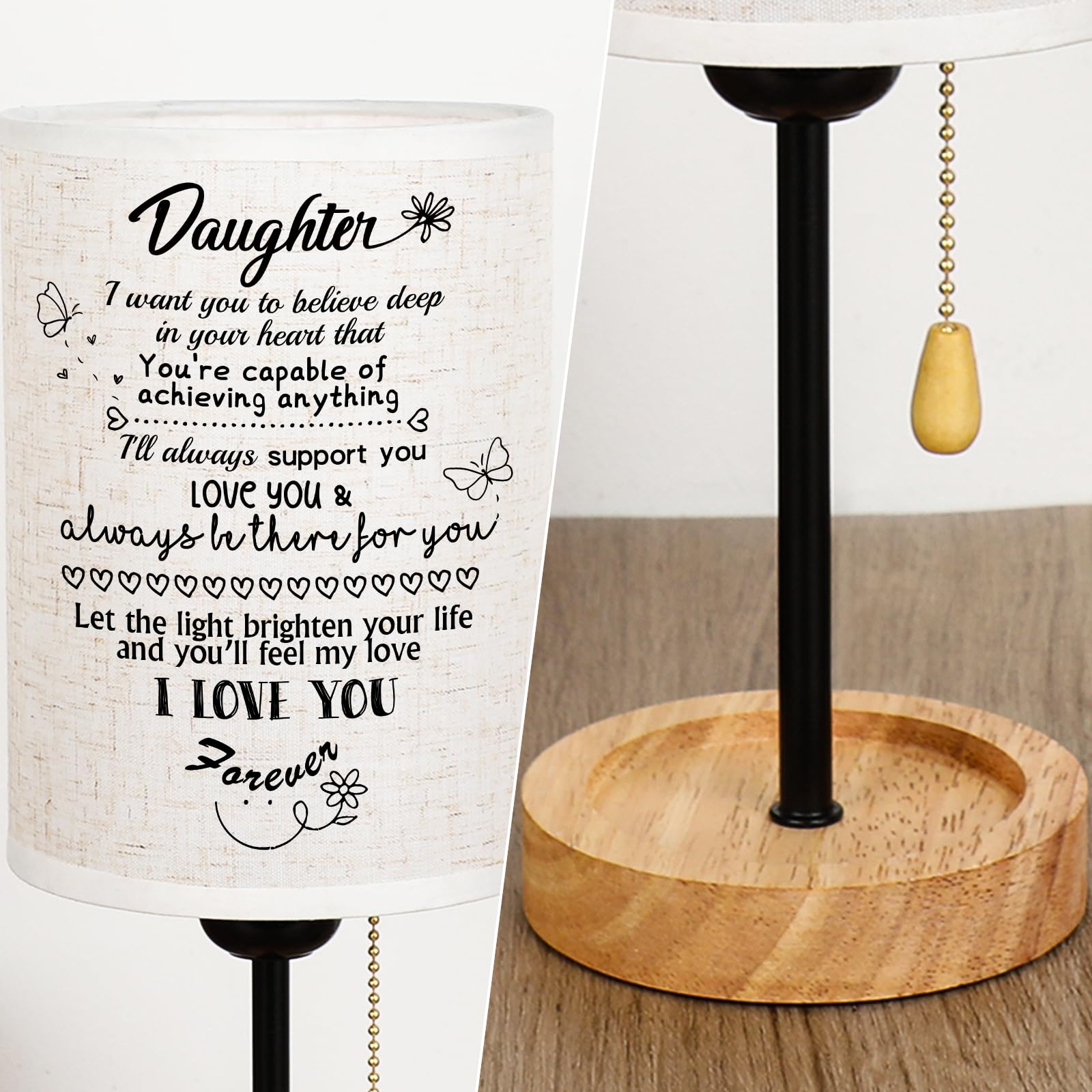 Souhoney Graduation Gifts For Daughter From Mom Dad- Fabric Wooden Bedside Lamp For Bedroom Living Room Mothers Day Gifts For Da