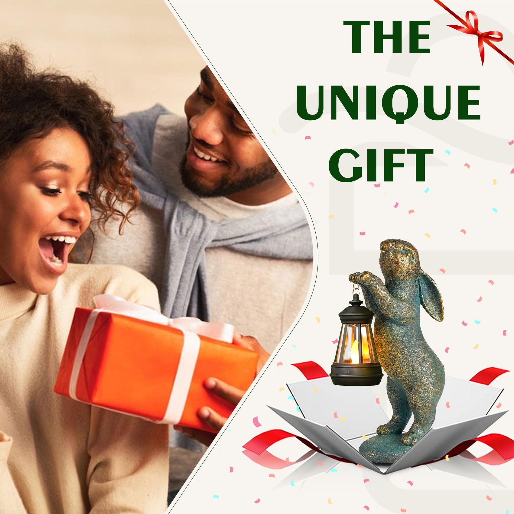 Mininova Garden Statues Rabbit With Solar Lantern Outdoor Bunny Figurines Decorations For Patio Yard Lawn Ornaments Gifts For Bi