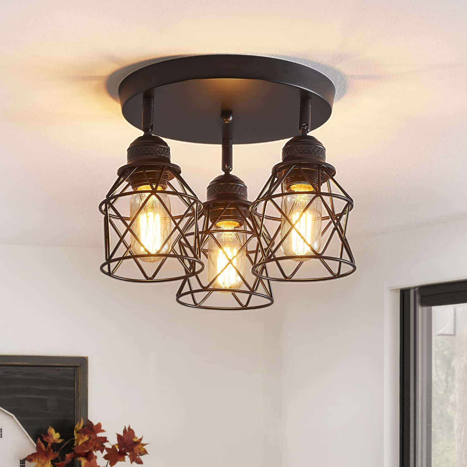 Abeajat Kitchen Light Fixtures, Adjustable Semi Flush Mount Ceiling Light With E26 Base, Multi-Directional Lamp For Kitchen, Hallway, Dining Room, Farmhouse, Entryway