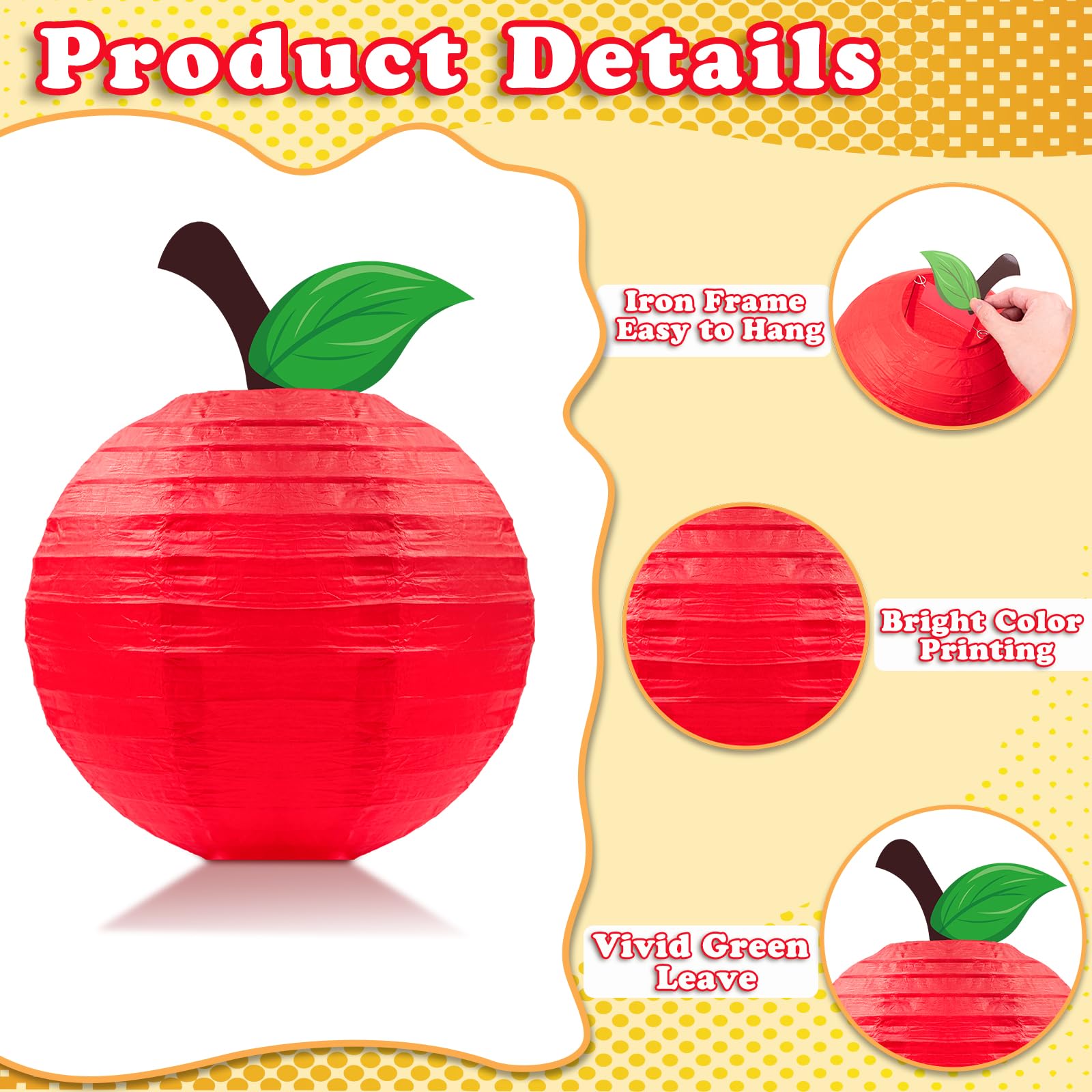 15Pcs Classroom Decor Red Apple-Shaped Paper Lanterns Back To School Decorations Hanging For First Day Of School Fruit Themed Party Home Decoration