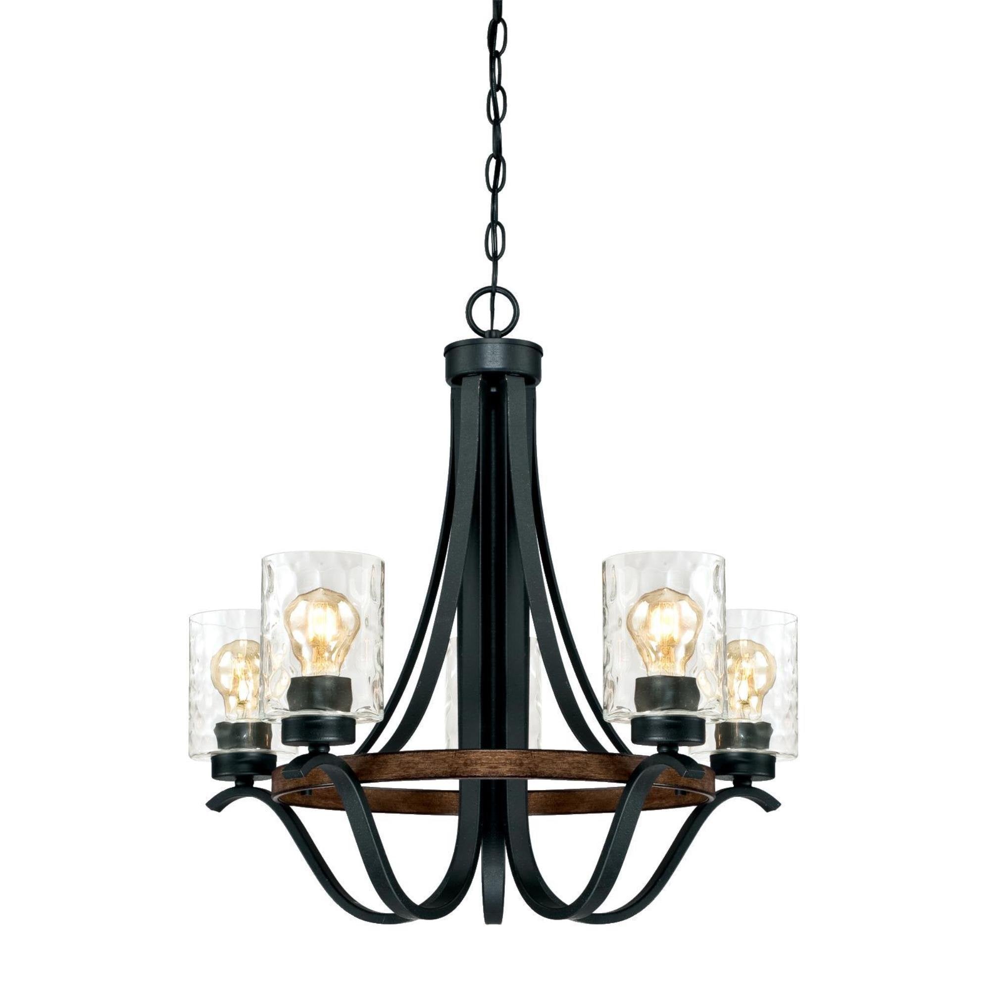 Westinghouse Barnwell 5-Light Indoor Chandelier, Textured Iron Finish, Clear Hammered Glass, Model 6331900