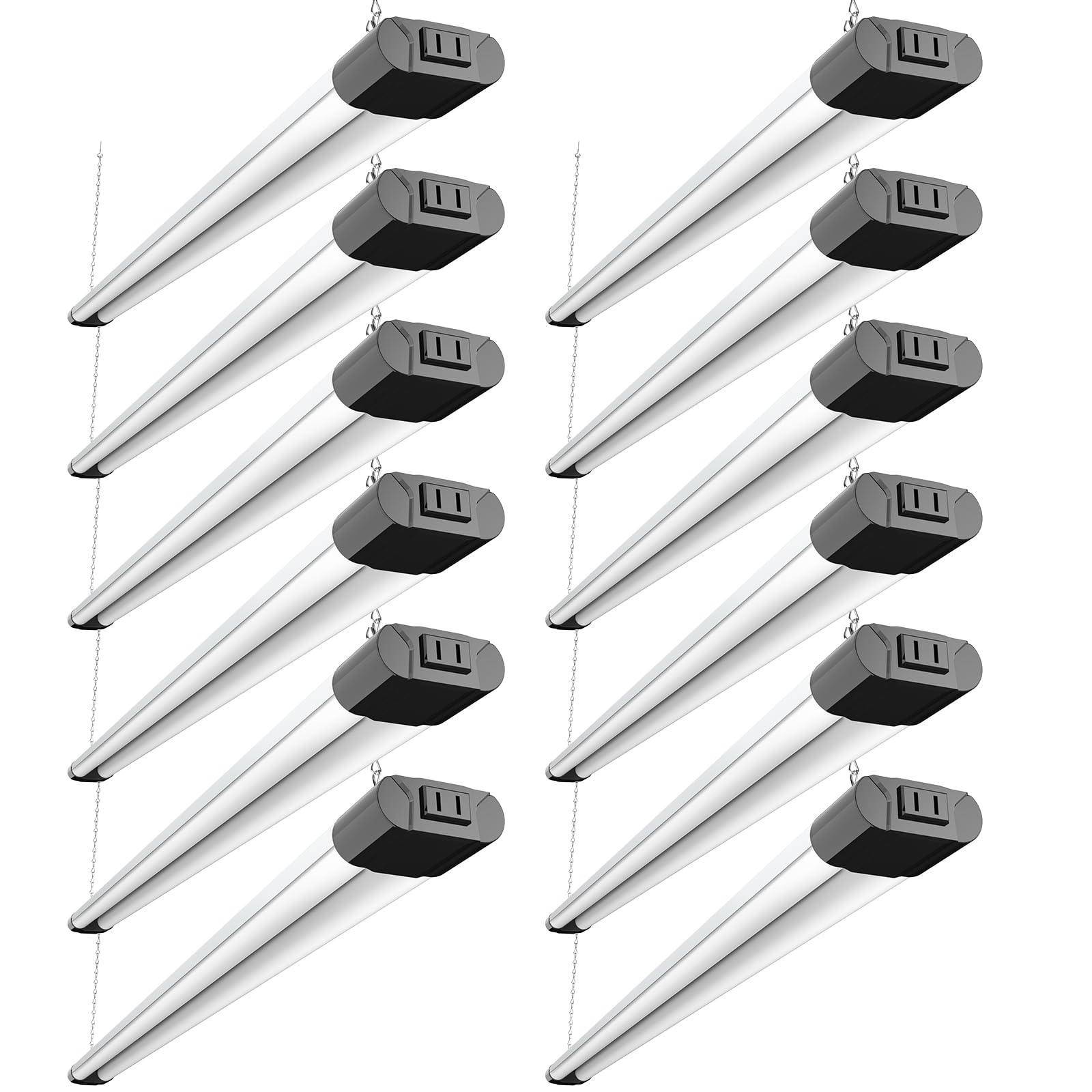 BBOUNDER LED Shop Light 12 Pack, 6500K Cool Daylight, 4400 LM, 4 FT, Black with Reflector