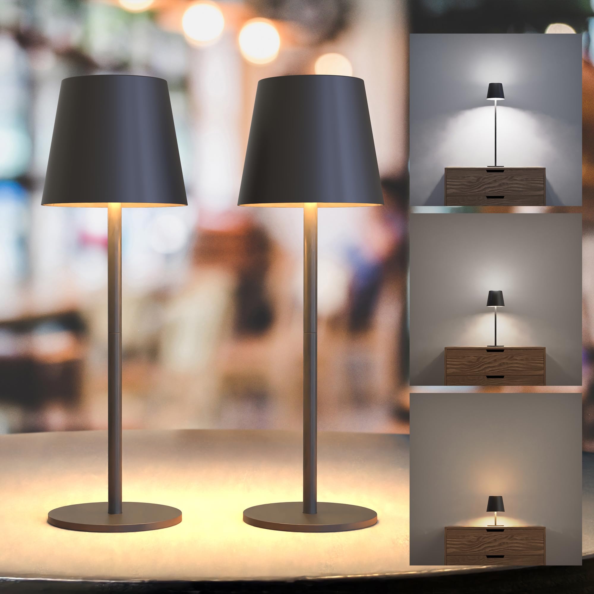 Superdanny Cordless Table Lamps, 3 Heights & Colors, Dimmable, 2 Pack, Rechargeable Led Light