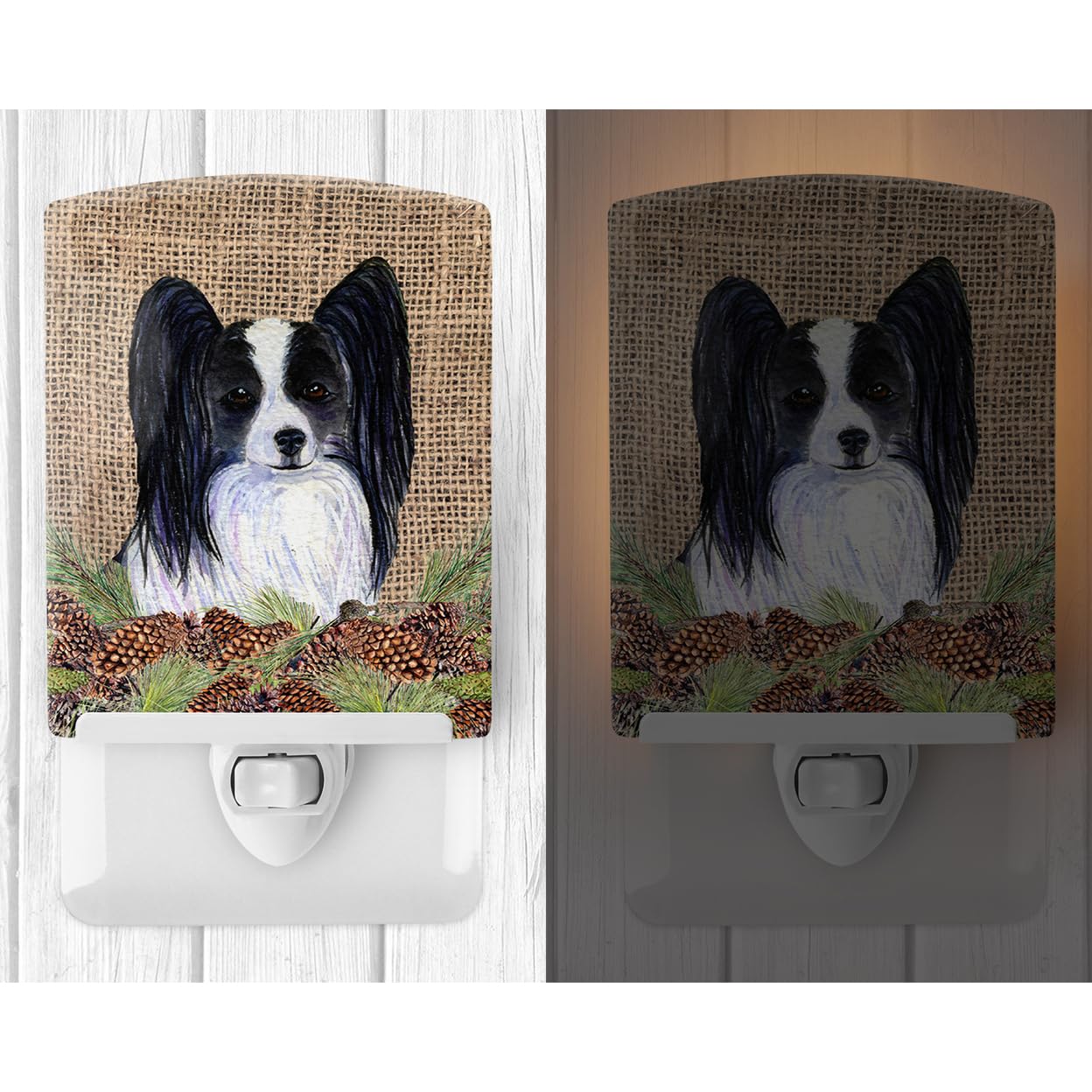 Carolines Treasures Ceramic Night Light, Papillon with Pine Cones, UL-Certified, 6x4x3 inches, Model SS4094CNL, Multicolor