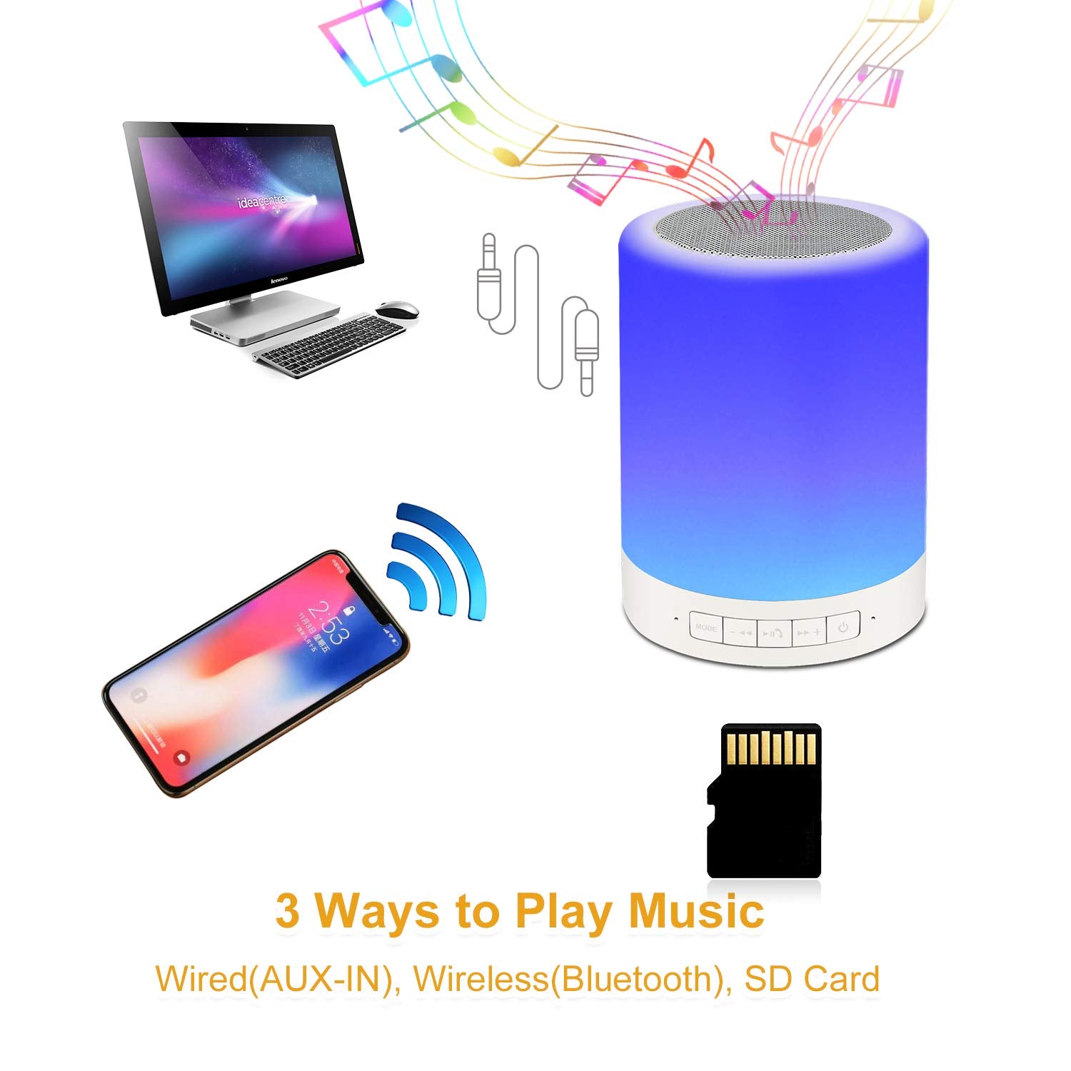 RAGZAN Bluetooth Night Light Speaker - Portable Smart Touch Control Lamp, Warm White & Multi-Color, Model S66, Great Gift for All Ages