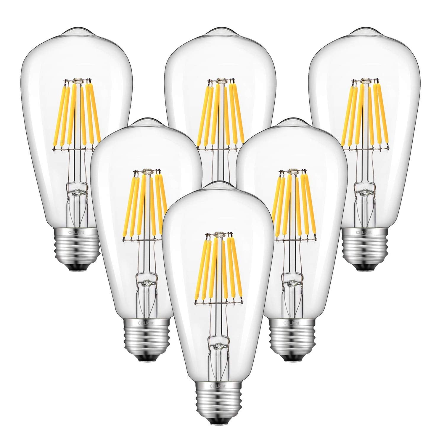 Crlight 6W Dimmable Led Edison Bulb 3200K Soft White, 700Lm 70W Equivalent E26 Vintage St64 Clear Glass Led Light Bulbs, Pack Of