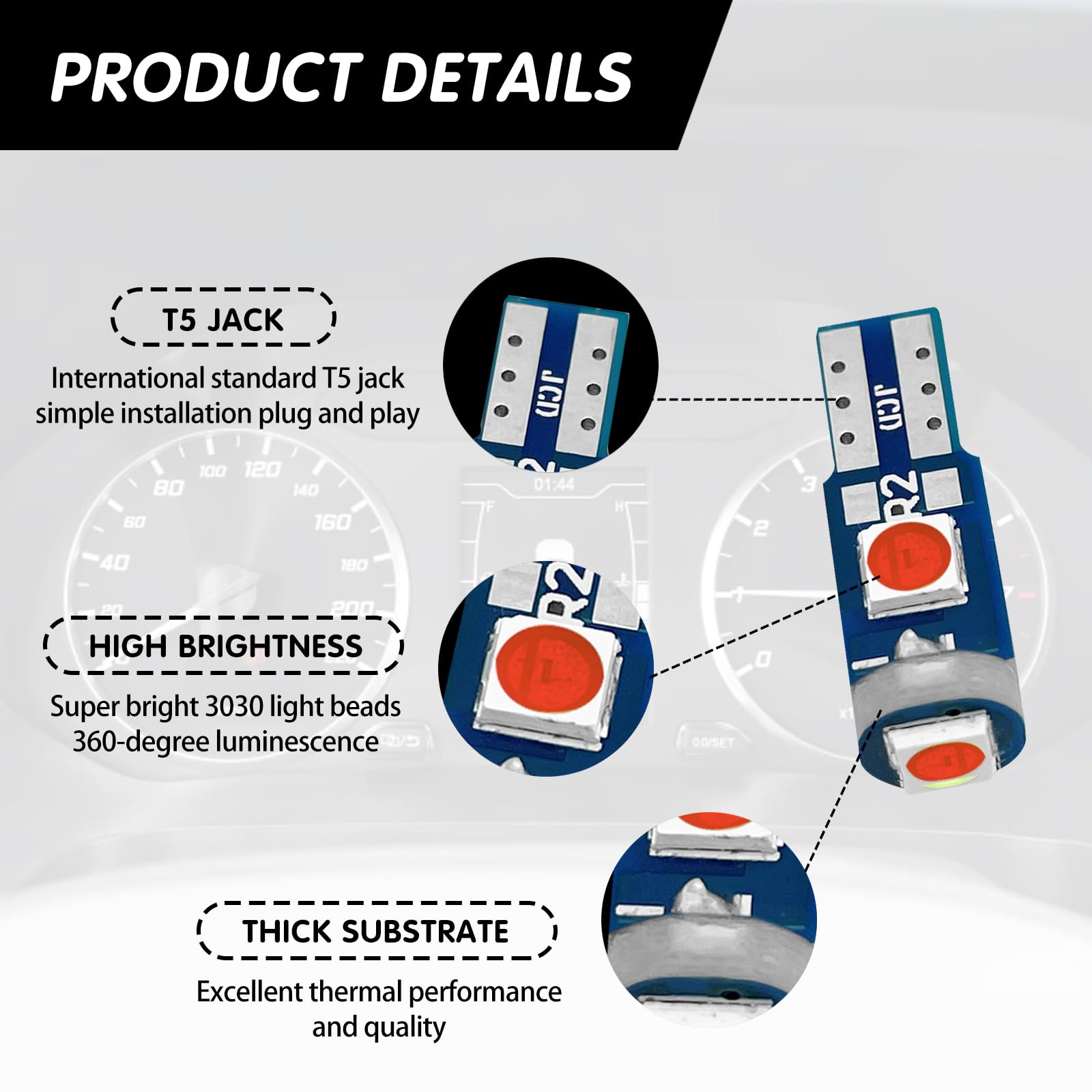 Damwot 74 Led Bulb Dash Lights Super Bright, T5 37 74 Led Bulb With Twist Lock Socket Pc74 Pc37, Dashboard Lights, Instrument Cl