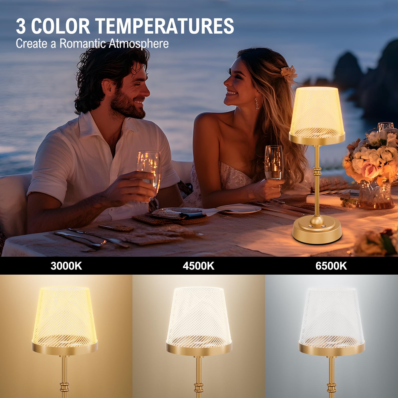 Lightania Cordless Table Lamp, Touch Bedside Table Lamp With 10 Colors & Cycle Rgb Mode, Rechargeable 6000Mah Battery Operated L
