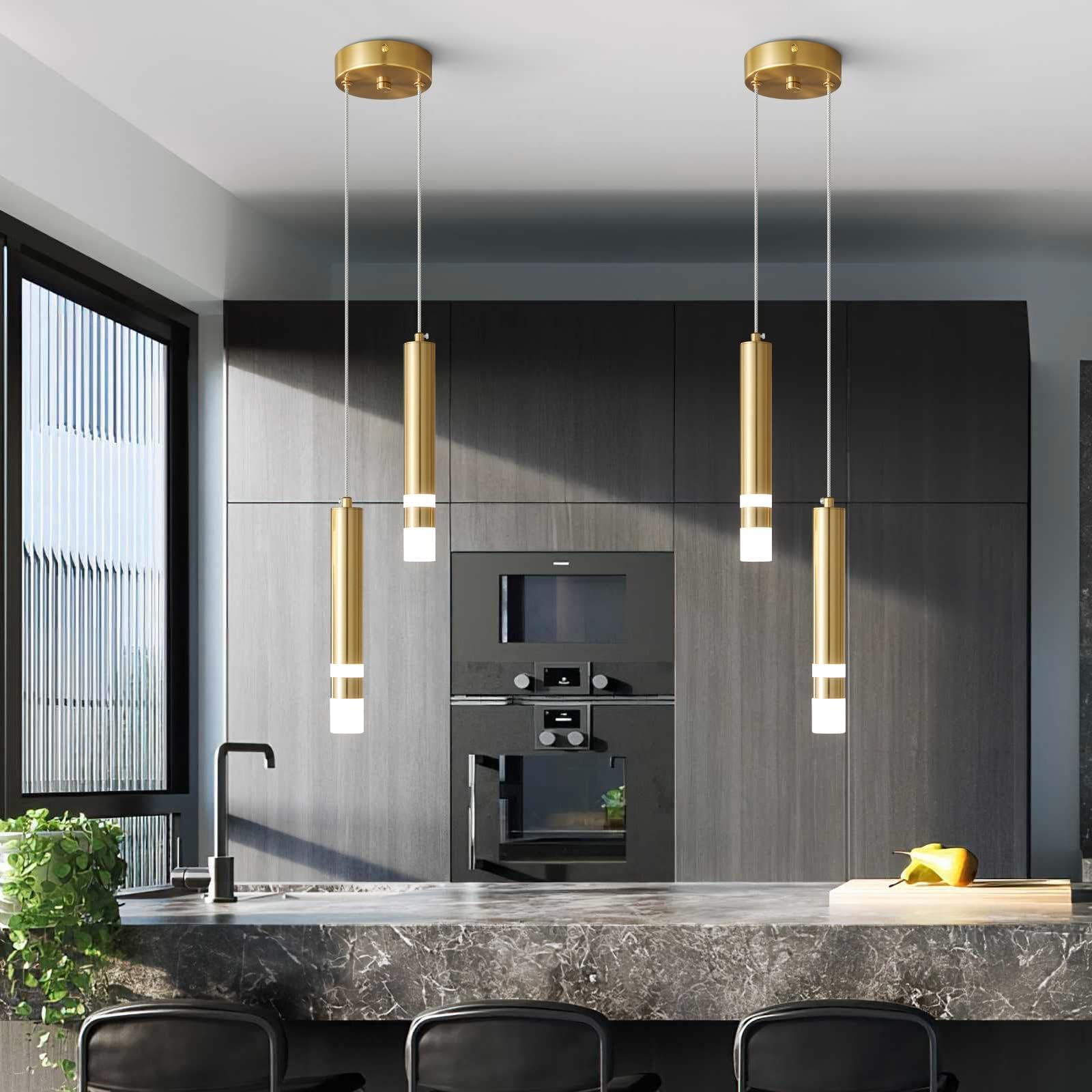 Liangmh Modern Pendant Light Kitchen Fixture Dimmable Led Gold Mini Pendant Lighting Fo Kitchen Island Bedroom Bedside Table Small Pendant Lights (2-Light)