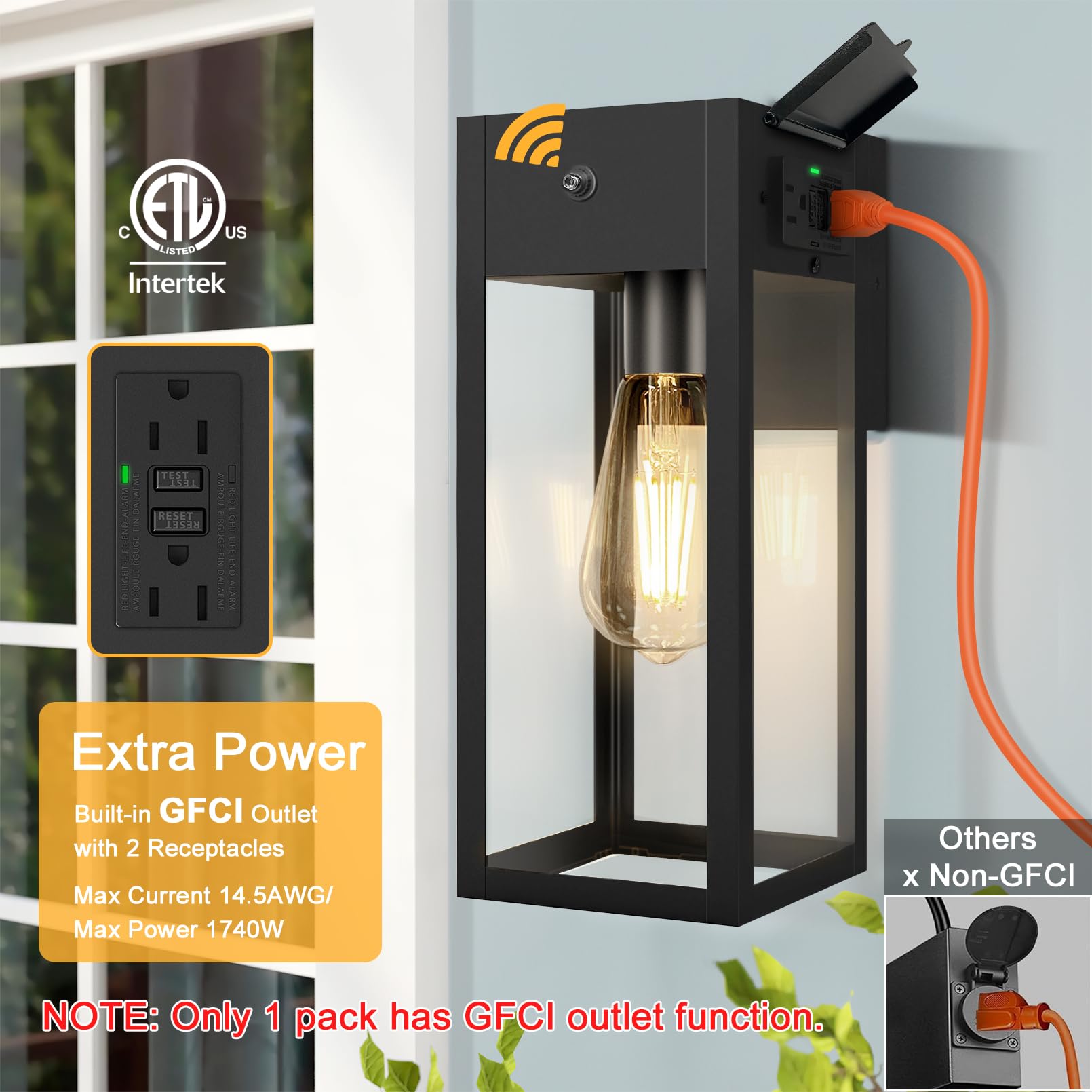 OYKYOHEI Outdoor Porch Lights with Outlet, Dusk to Dawn Wall Mount, Black