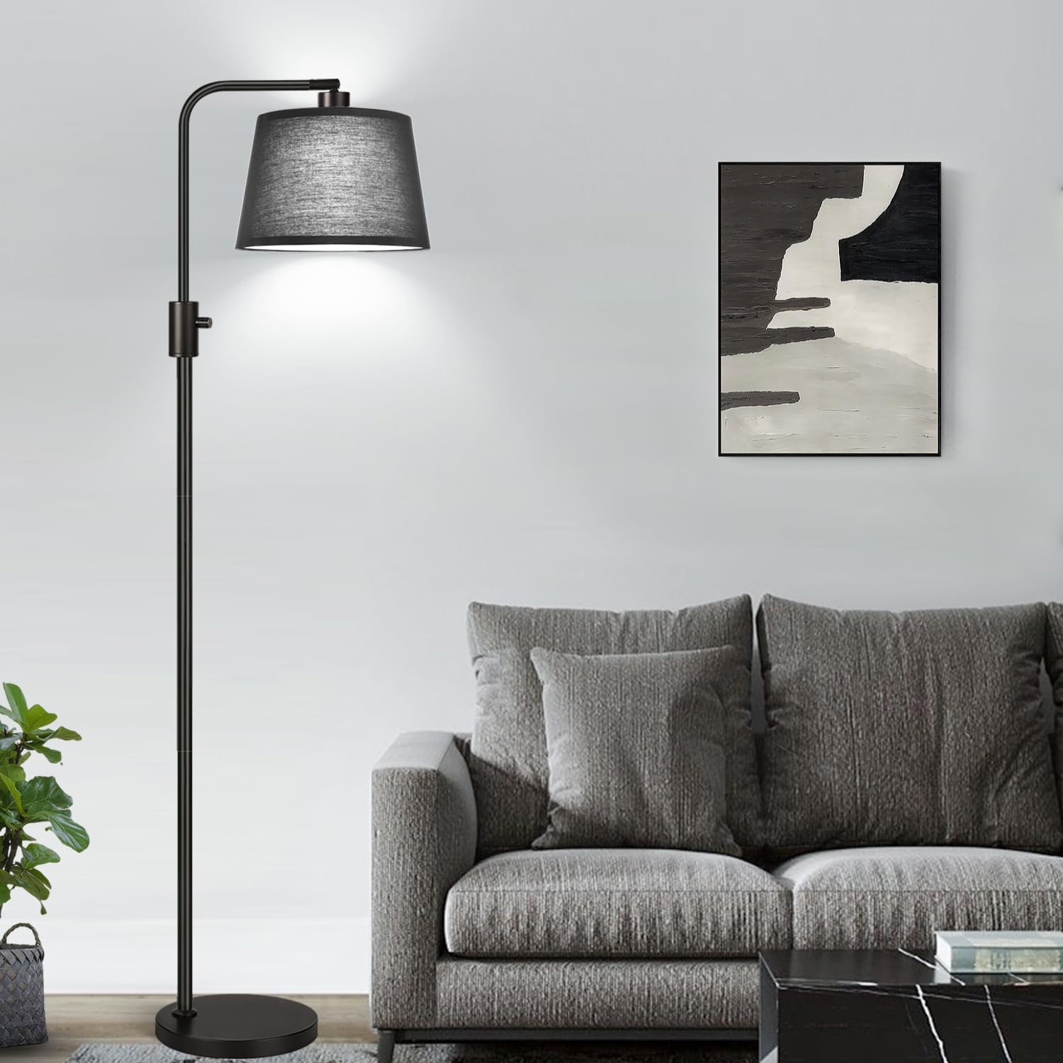 Nintiue [Upgraded] Dimmable Floor Lamp, 1000 Lumens Led Edison Bulb Included, Black Shade, Modern Arc Standing Tall Floor Lamp F