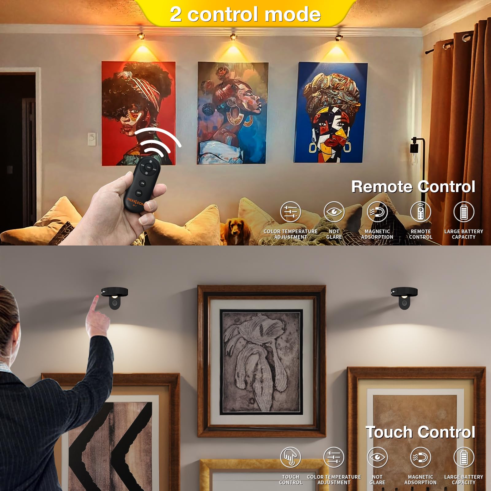 Picture Lights for Wall Wireless with Magnetic,2000mAh Rechargeable Picture Frame lights with Dimmable,Puck Lights with Remote C