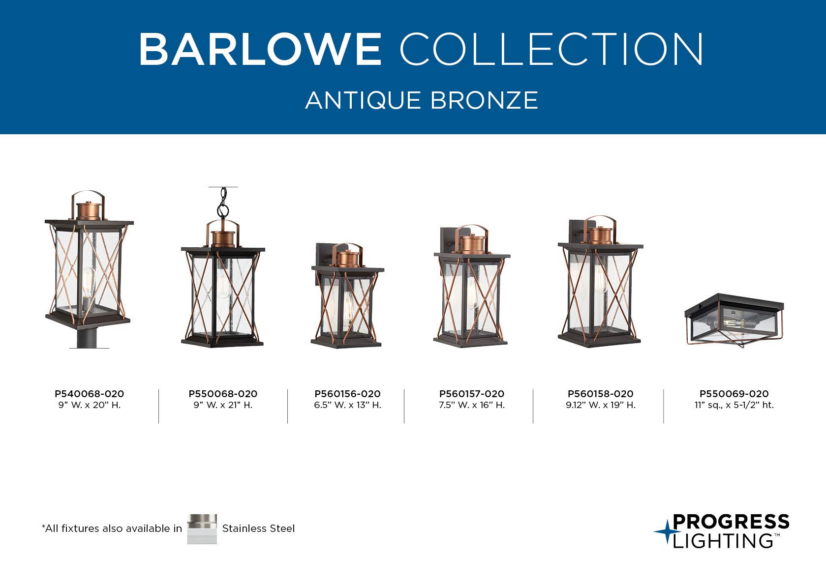 Progress Lighting Barlowe Outdoor Post Lantern Light, 1-Light, Clear Seeded Glass, Antique Bronze, 20inx9inx9in, Model P540068-020