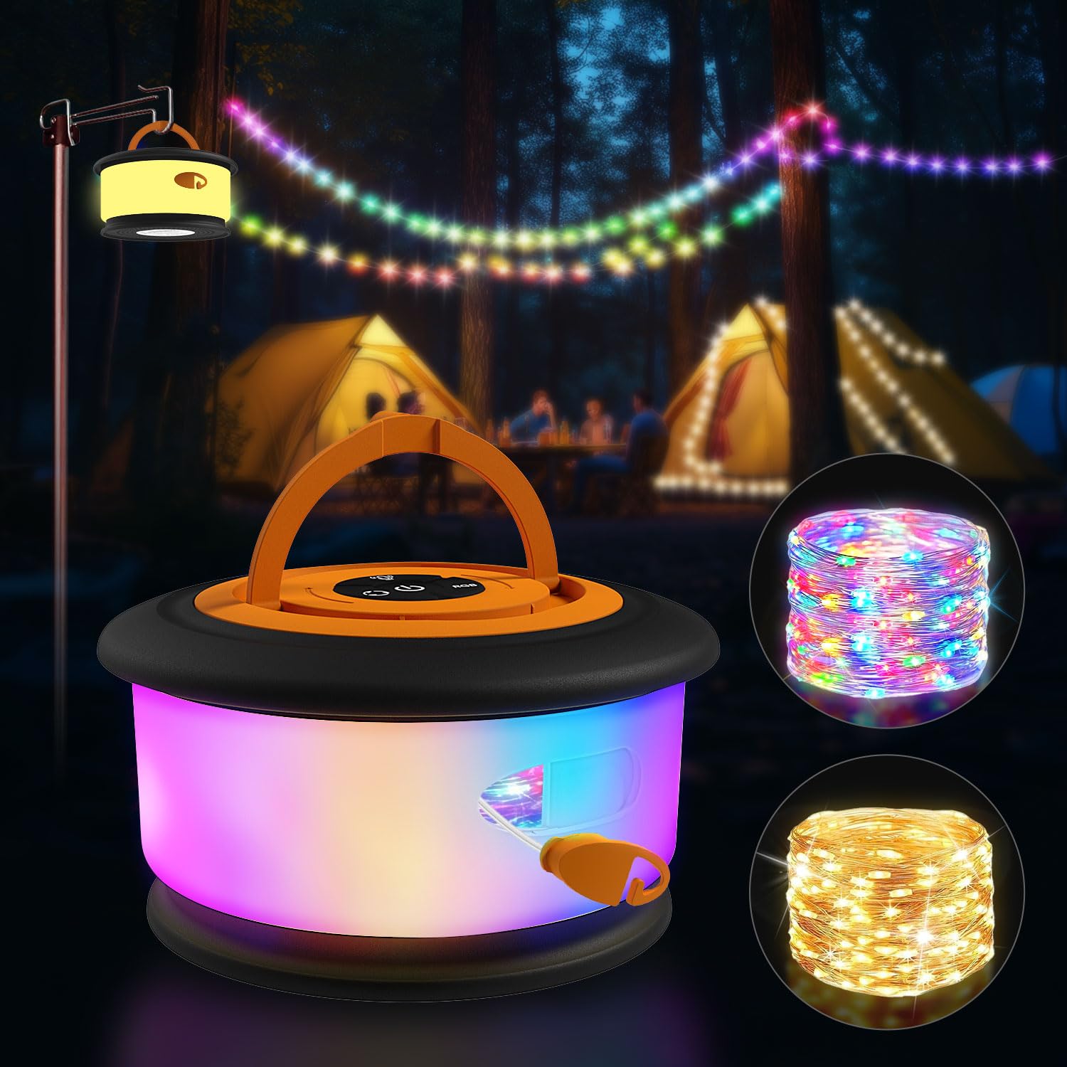 Zocelight Camping String Lights, 32.8FT Rechargeable LED Lamp, 19 Modes, Orange & Black, Model L26-B-O