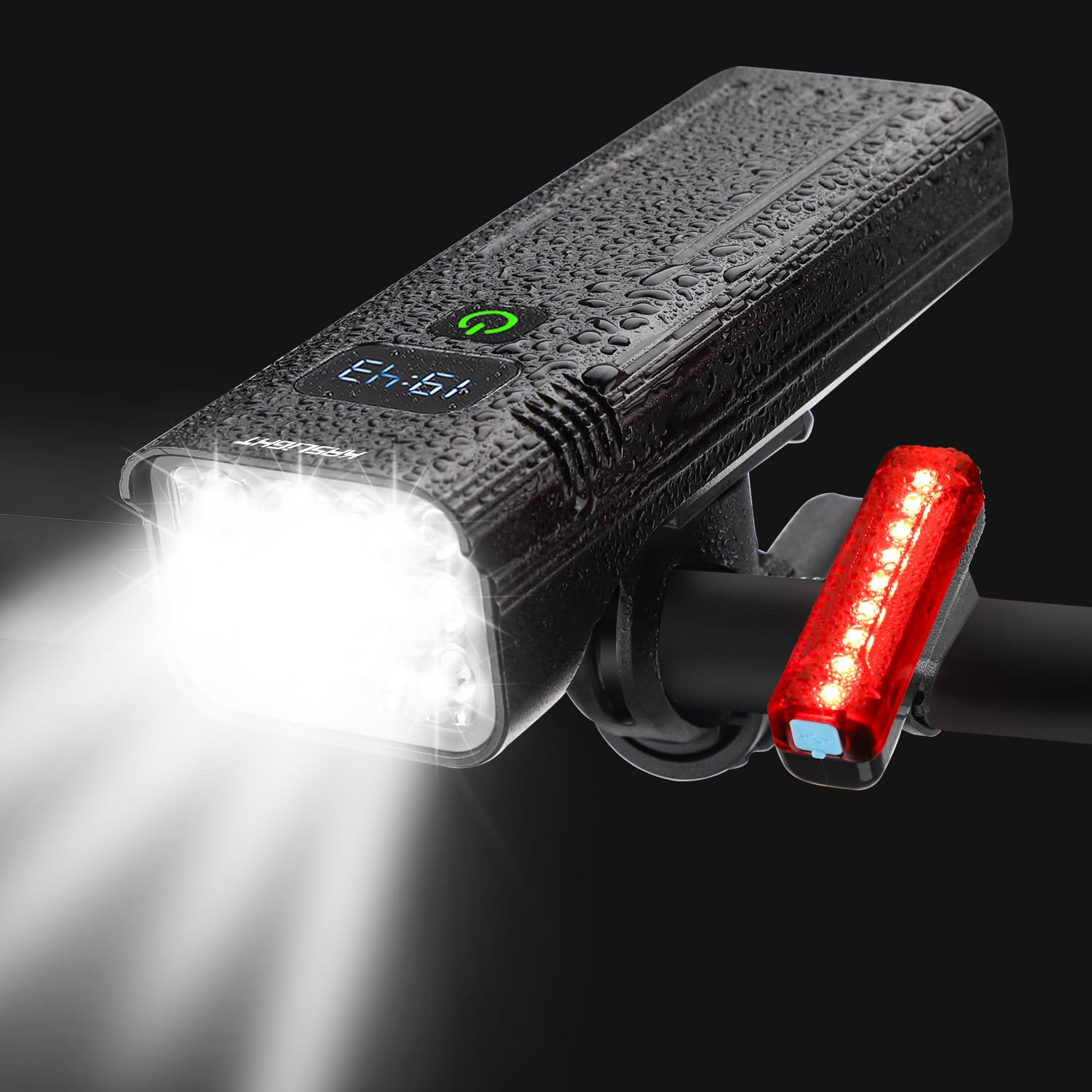 10000 Lumen Super Bright Bike Light 8 LEDs 5 Modes USB Rechargeable Bike Headlights 360 Rotatable Waterproof Bicycle Headlight Runtime 38+Hrs Digital Display Bike Lights for Night Riding Taillight