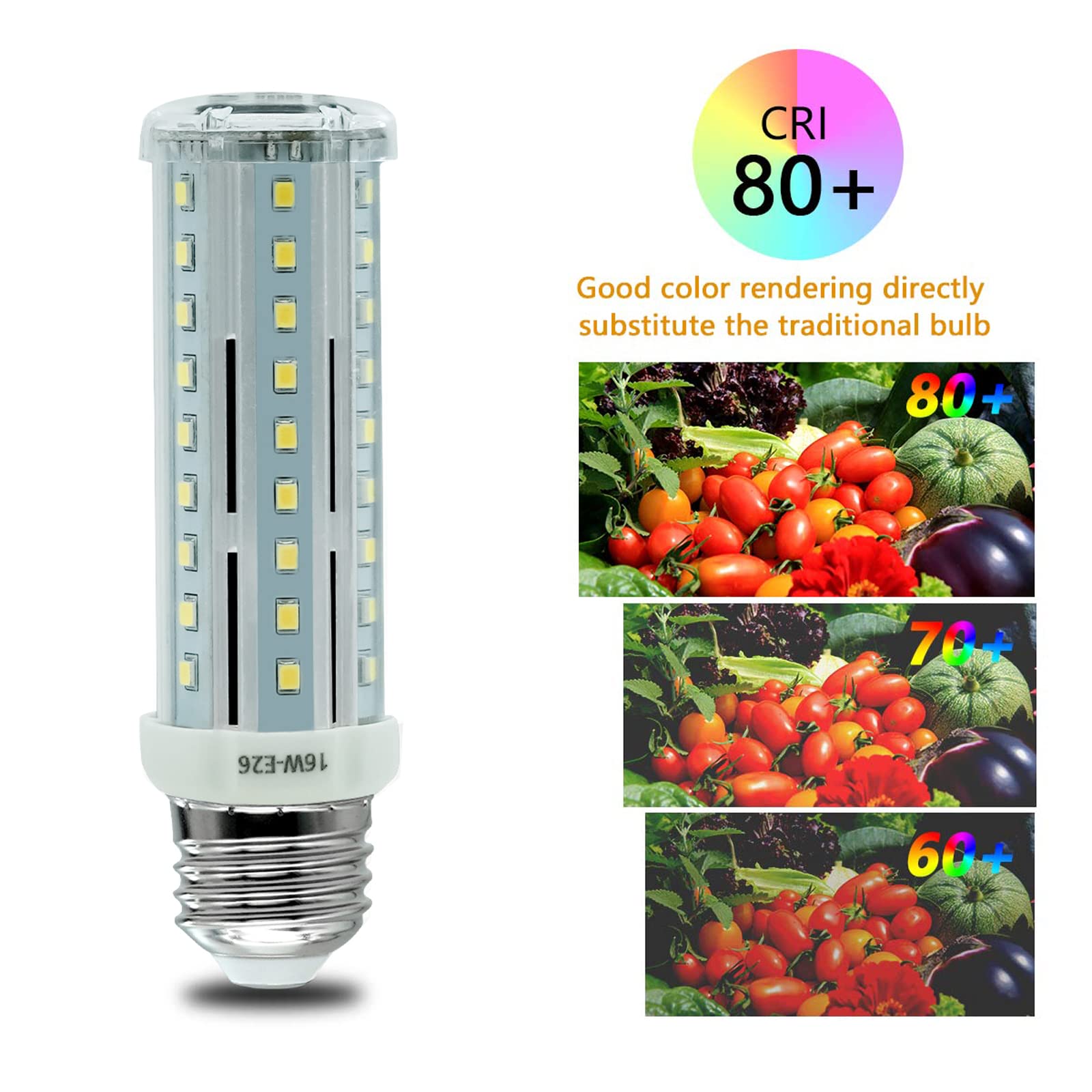 Wenscha LED Corn Light Bulb 100W Equivalent, 1600 Lumen, 6000K Daylight White, E26 Base, Pack of 4, ABS Plastic, Indoor Lighting