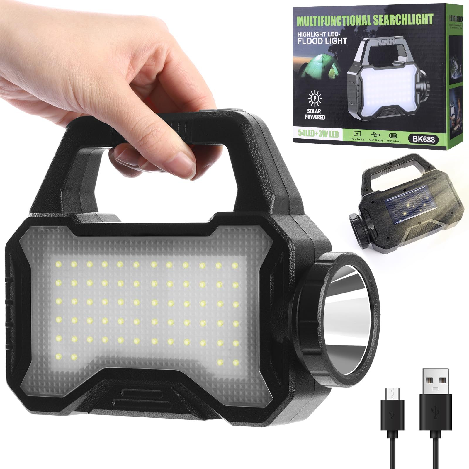 yeatem Solar Flashlight,Multifunctional Flashlight Solar Flashlight,led Flashlight Cell Phone Charger,USB Charging,Suitable for 