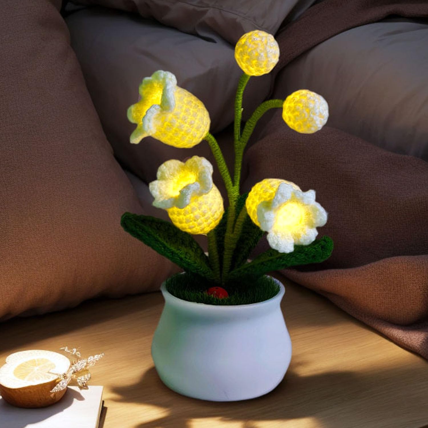 Lily of The Valley Lamp, Crochet Artificial Flower with 5 Little Night Lights, for Women Wife Girlfriend Birthday Christmas Vale