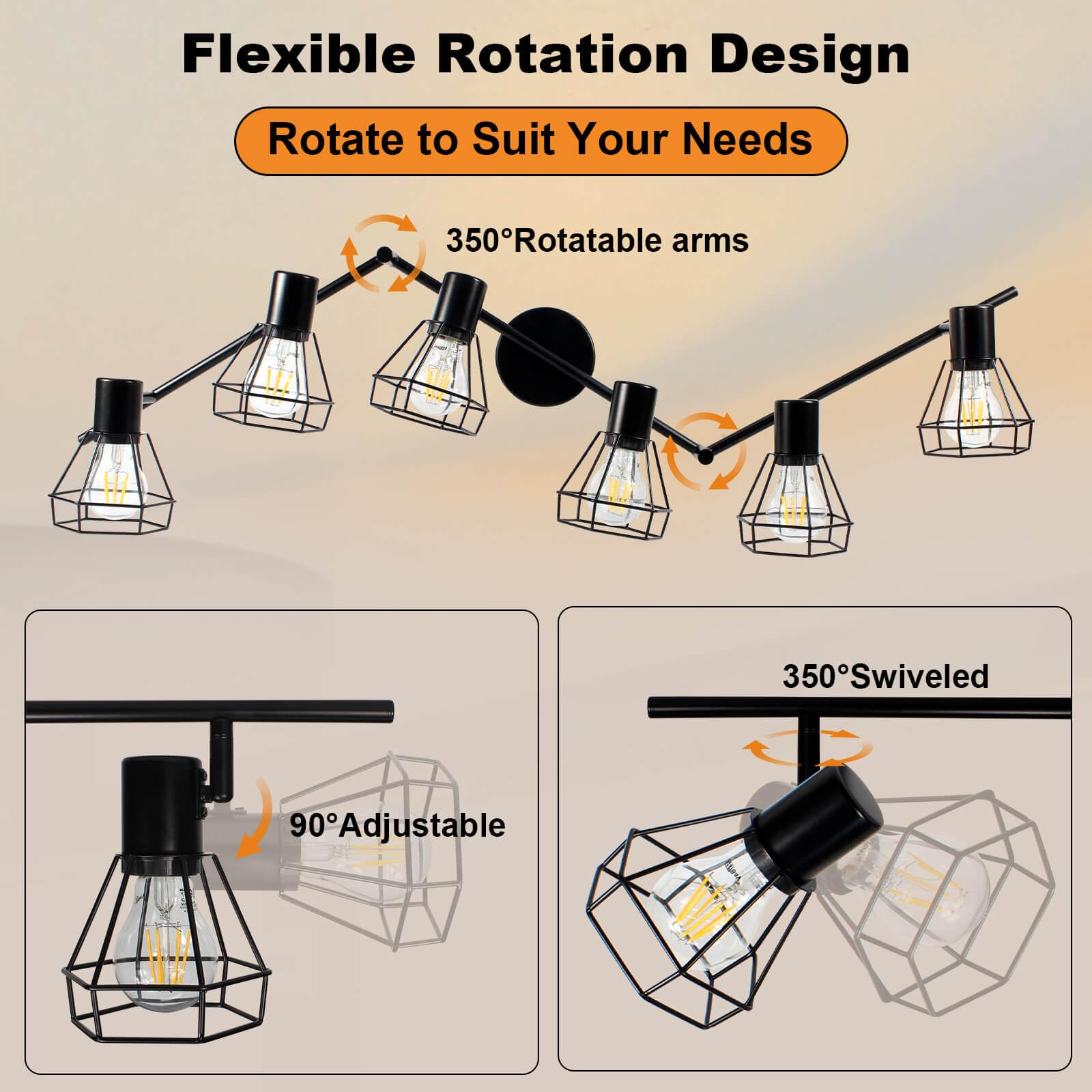 Hibay 6-Light Track Lighting, Directional Rotatable Ceiling Light Fixture, Black Farmhouse Track Spotlight For Kitchen, Bedroom,