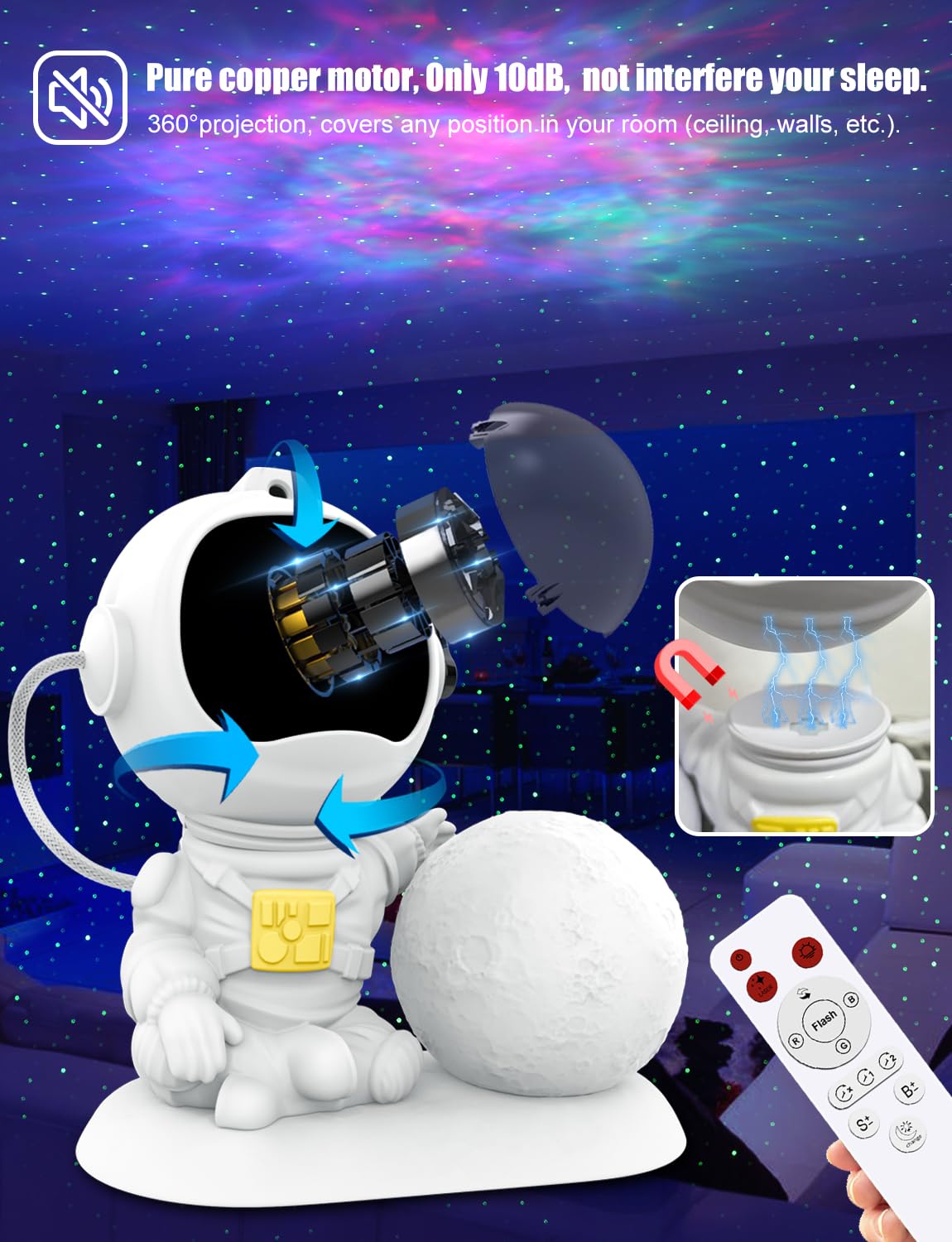 Astronaut Galaxy Projector, 3 In 1 Star Projector With 3.5 Inch Moon Lamp, Remote & Timer, 33 Light Effects Space Projector For Bedroom, Kids Adults Room Decor Aesthetic, Gifts For Christmas Birthdays