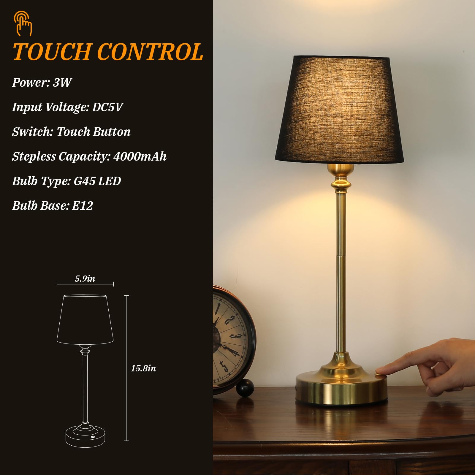 Cordless Table Lamps Rechargeable Set - 2 Pack Brass 4000Mah Battery Operated Lamps For Decor, 3000K Stepless Dimming Touch Cont