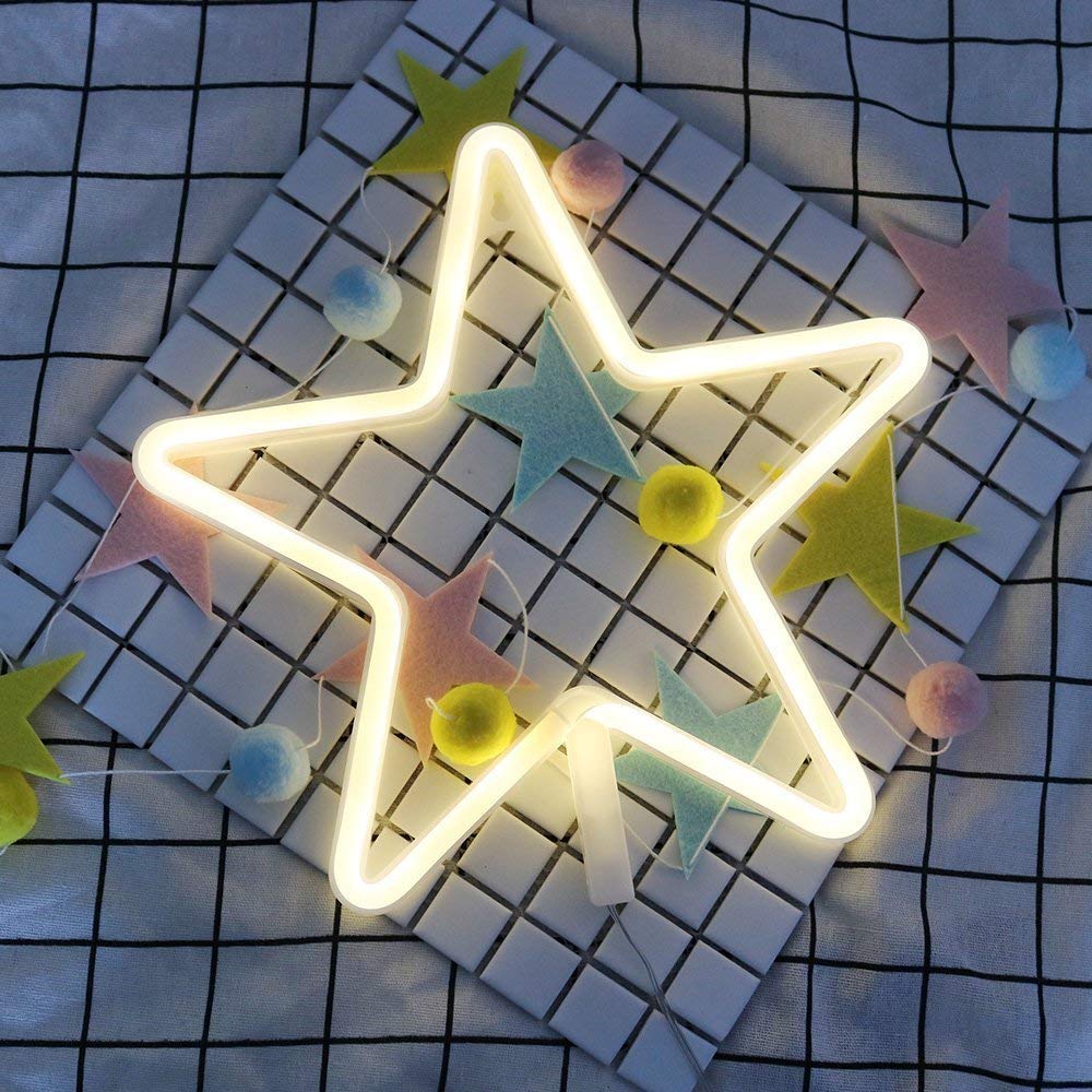 ENUOLI LED Neon Sign Star Night Light Wall Decoration Art for Bedroom Living Room, Warm White, Model sNH.G009, Size: Star