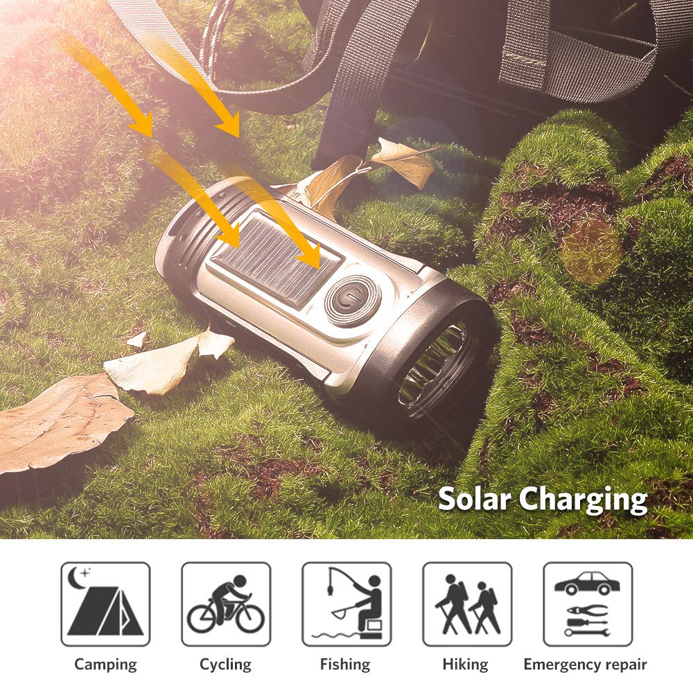 ThorFire Solar Flashlight Hand Crank Solar Powered Rechargeable Flashlight IPX6 Waterproof LED Emergency Lights Dynamo Torch Ide