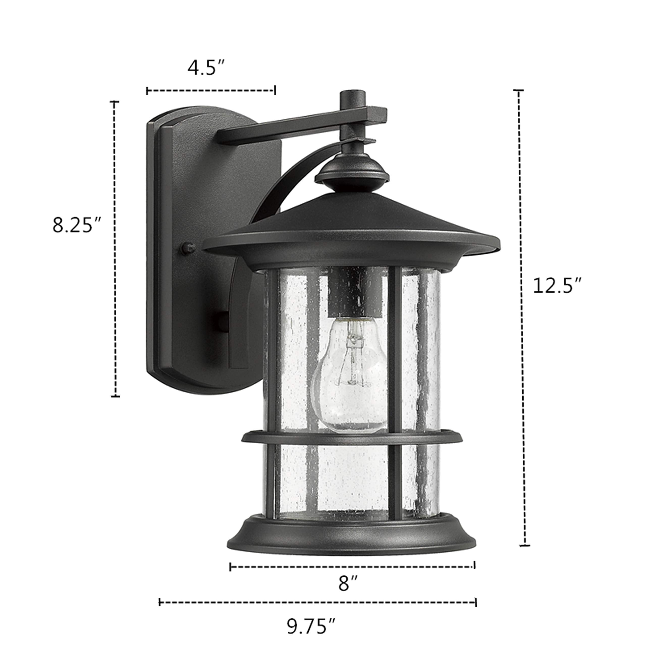 Micsiu Textured Black Outdoor Wall Light 2 Pack, Clear Seedy Glass, H12.5, Metal Lantern For Porch, Patio, Backyard