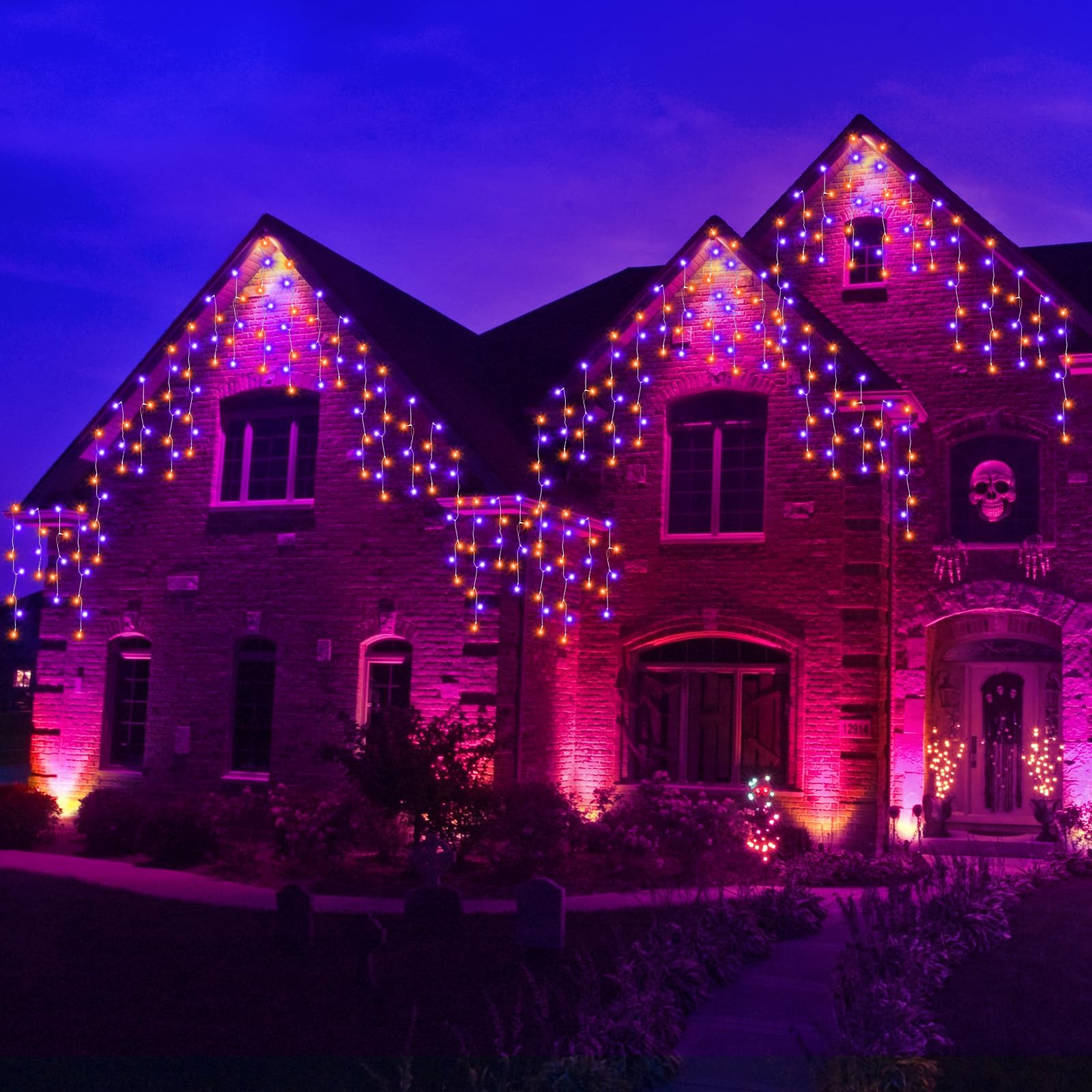 Jeayydsi 52Ft Outdoor Halloween Lights  480Led Purple And Orange Halloween Lights 12 Lighting Modes With Timer Memory Waterproof  String Lights For Outside  Party  Holiday  Garden Decor