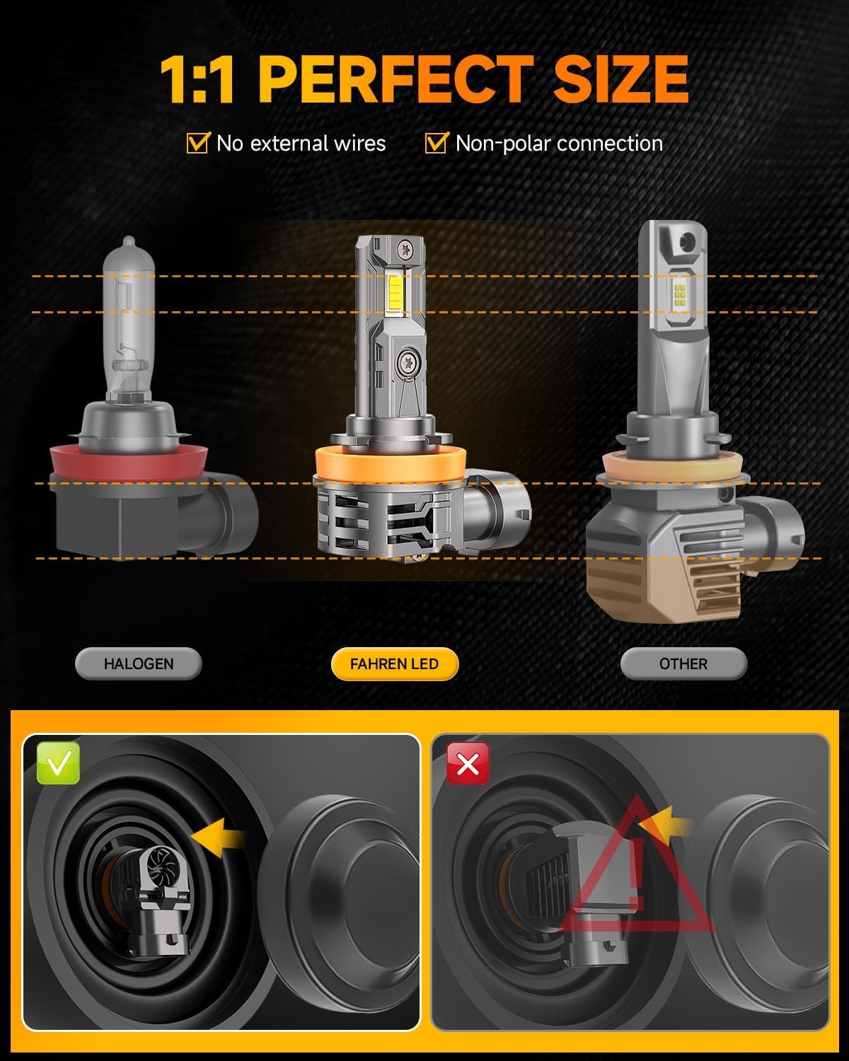 FAHREN H11/H9/H8 9005 Light Bulbs Combo, 6000LM, 6500K, Mini Size, CANBUS Ready, Pack of 4