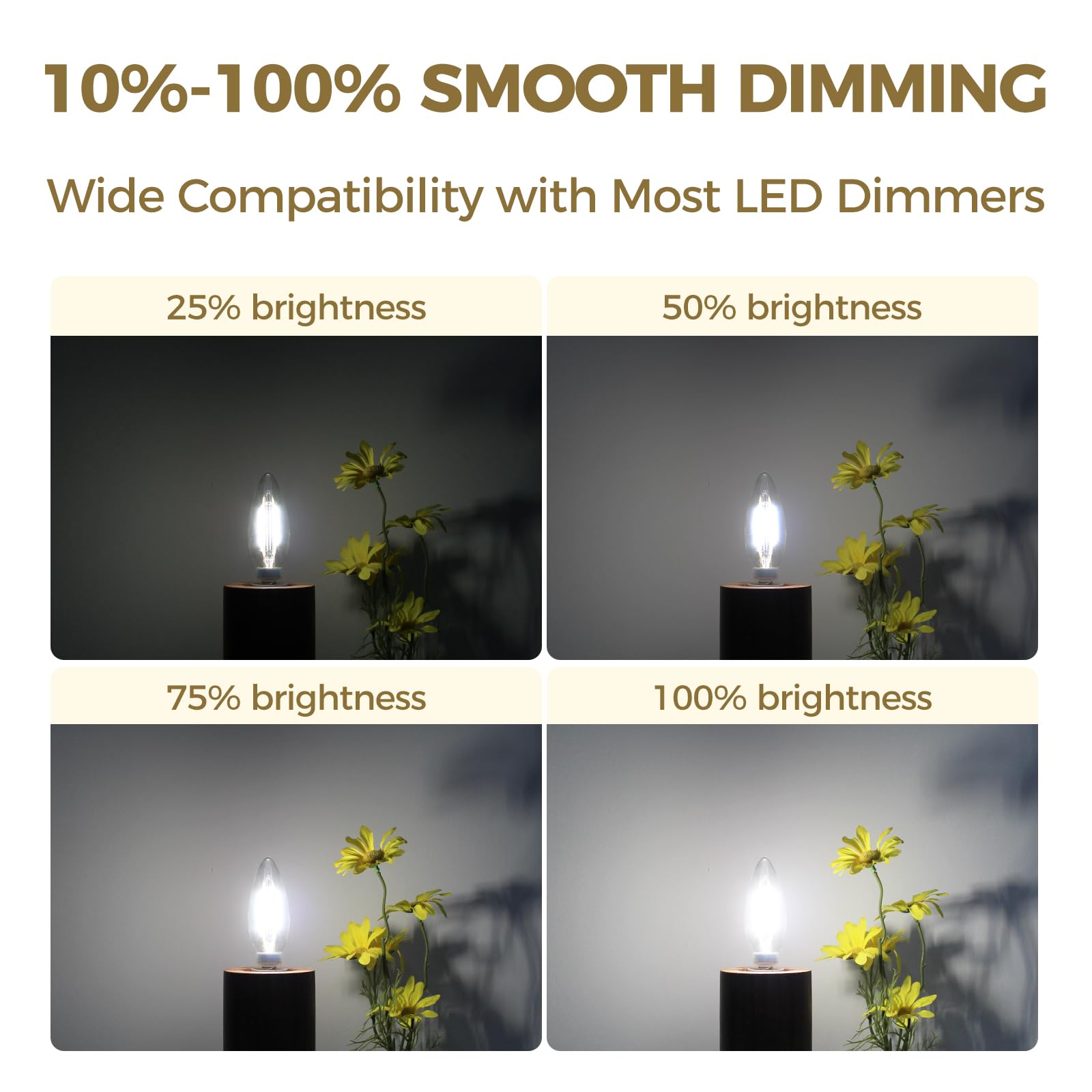 Hizashi Candelabra Led Light Bulbs 40 Watt Equivalent, E12 Base Chandelier Light Bulbs 5000K Daylight, Dimmable Led Candelabra B